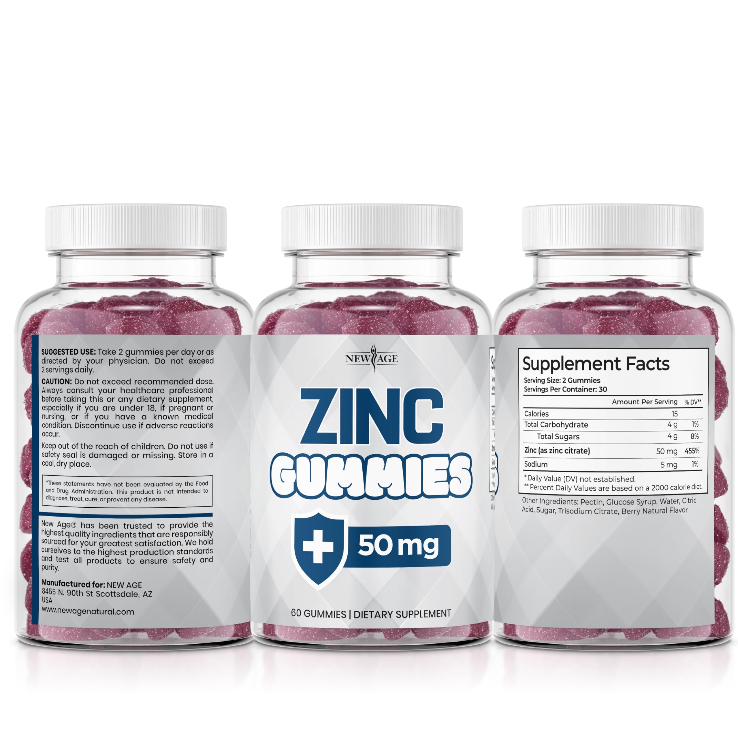 NEW AGE Zinc Gummies in a hand for size comparison