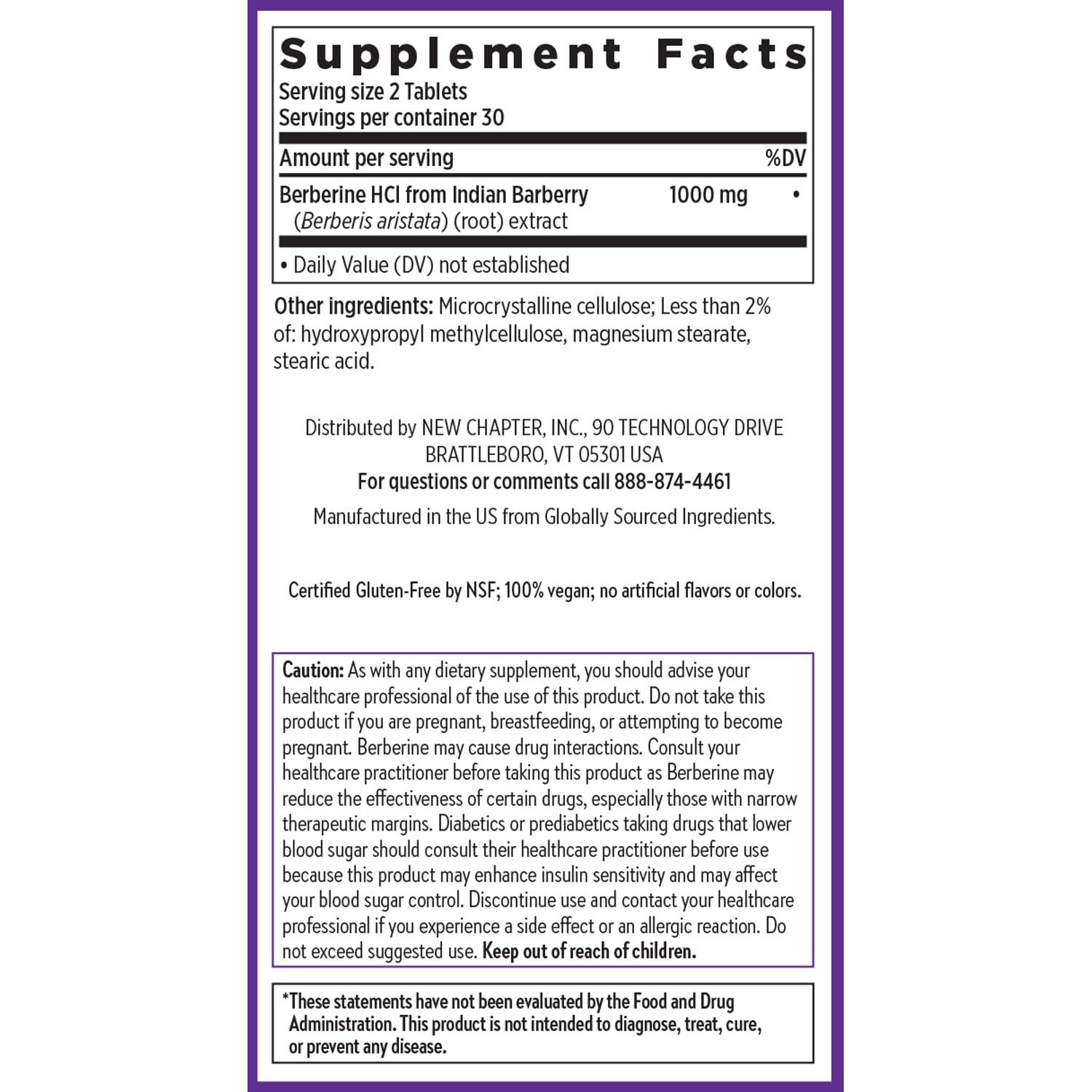 New Chapter Berberine 1000 mg supplement ingredients list