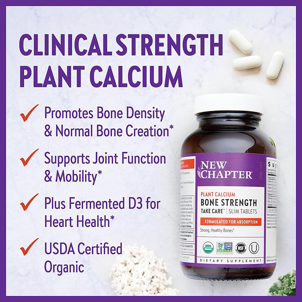 New Chapter Calcium Supplement tablets on a wooden surface