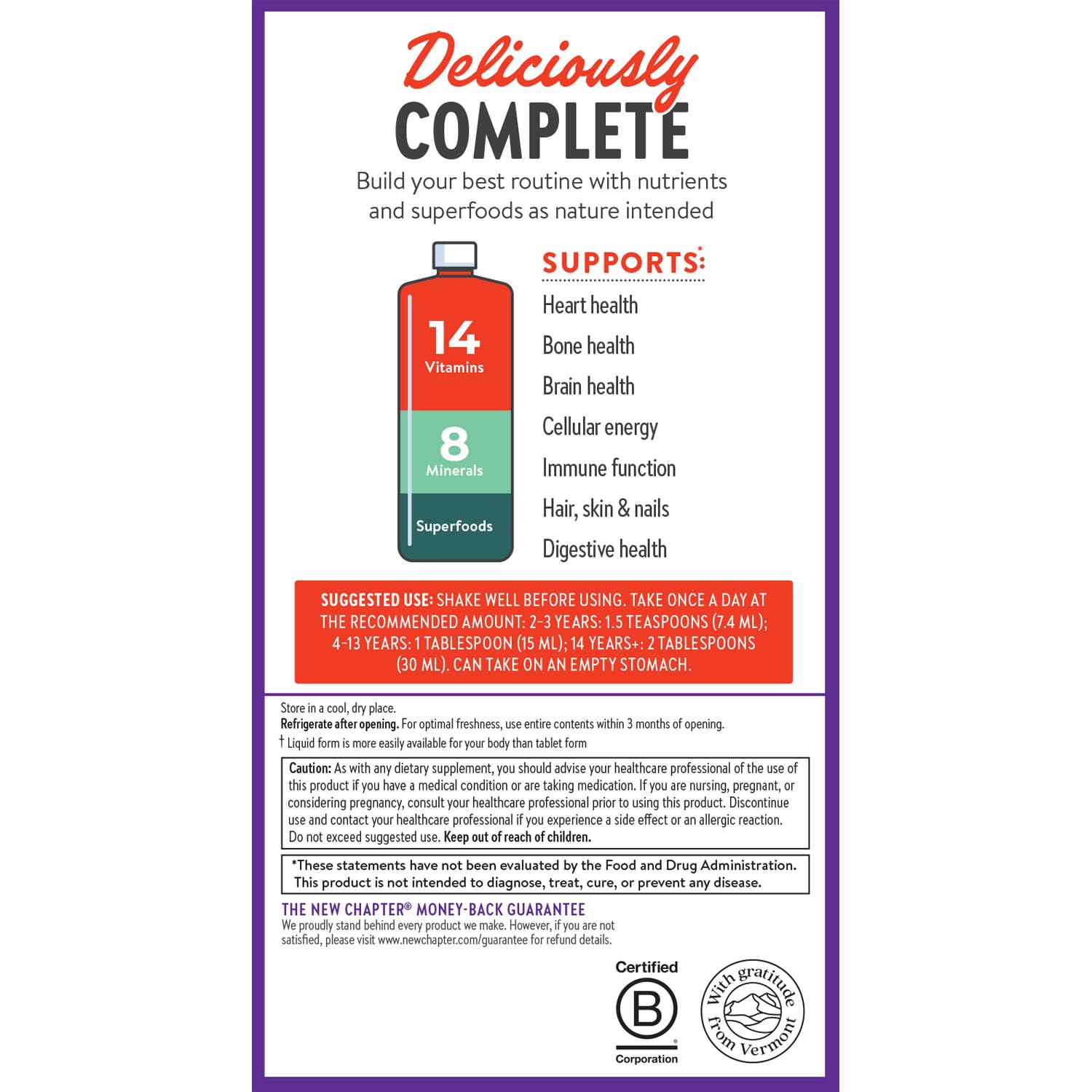 New Chapter Complete Multivitamin Liquid displayed with other health supplements
