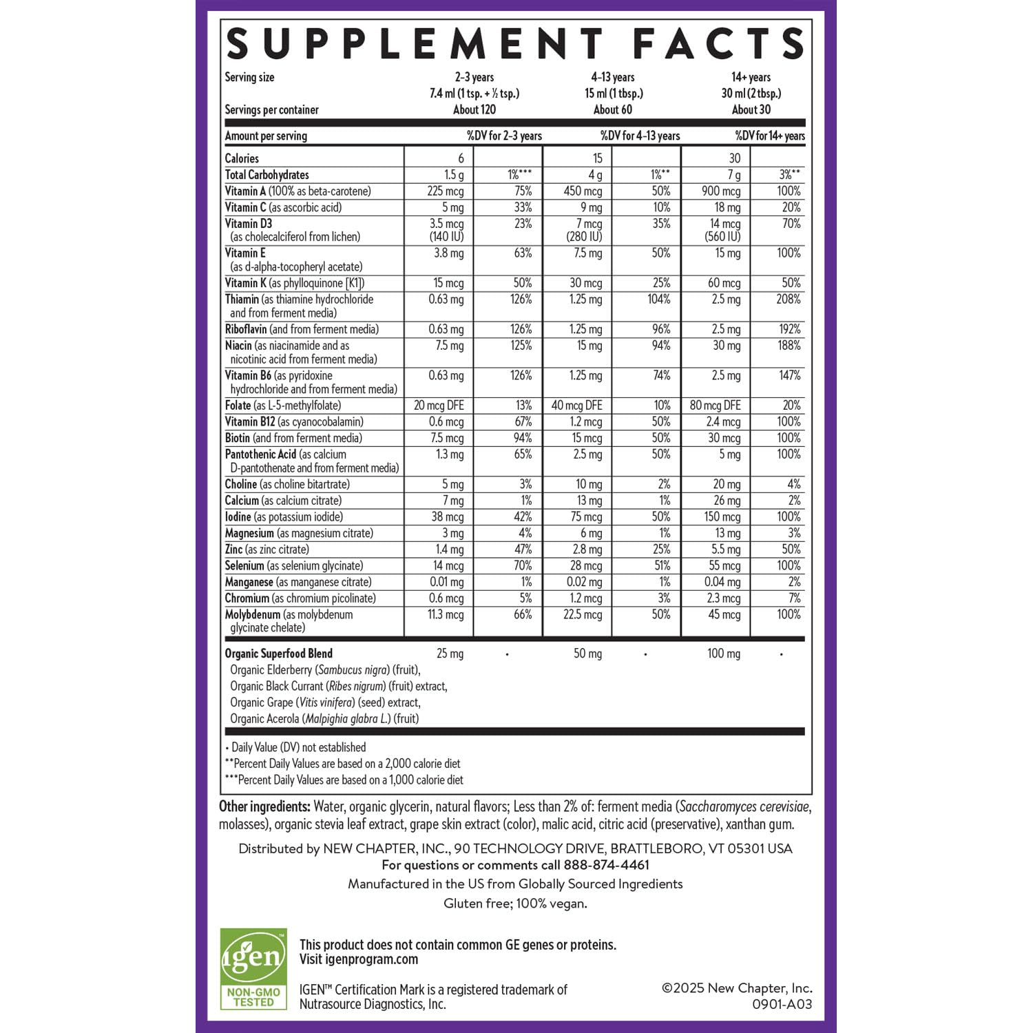 New Chapter Complete Multivitamin Liquid nutritional information