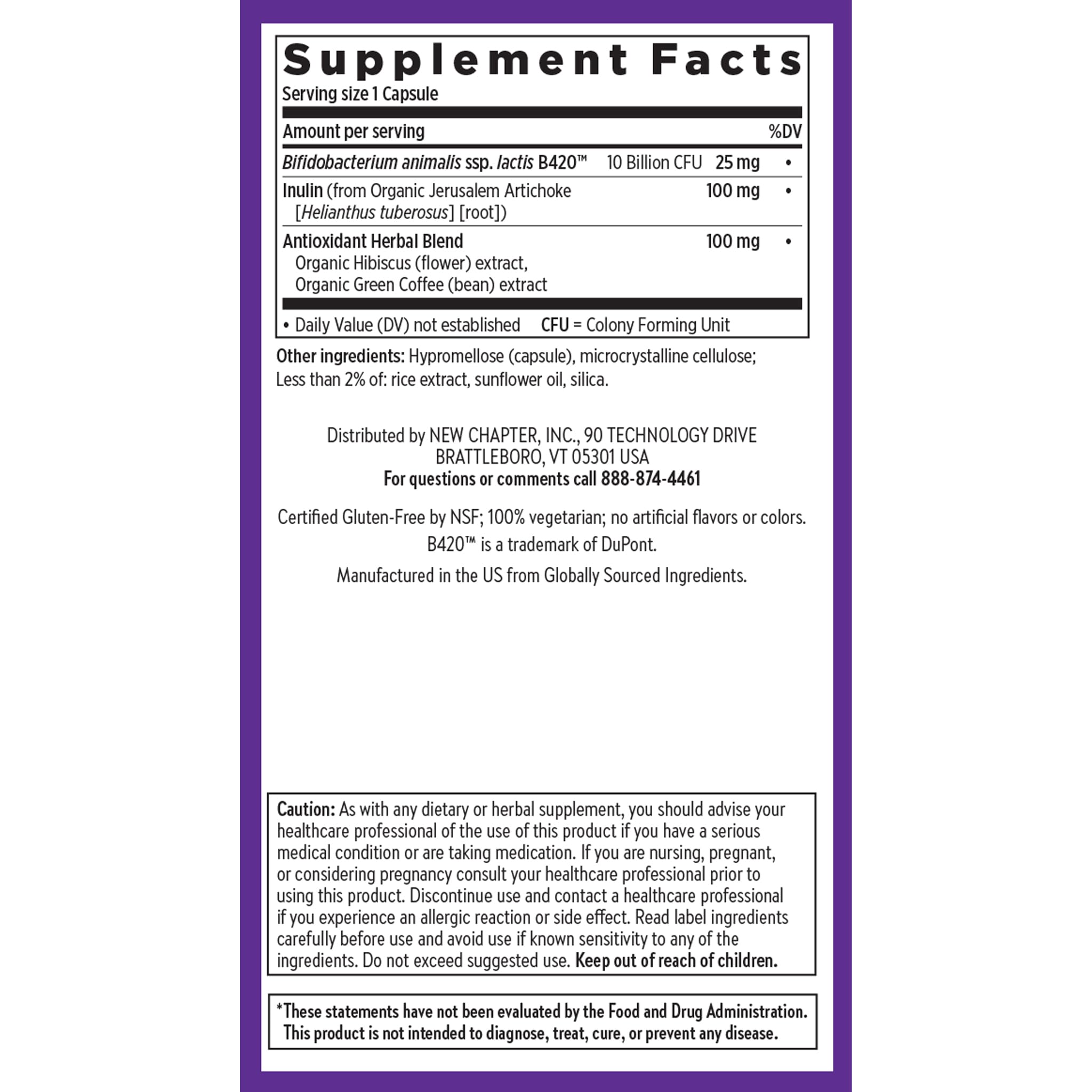 New Chapter Daily Dual Biotic Probiotic Capsules ingredients list