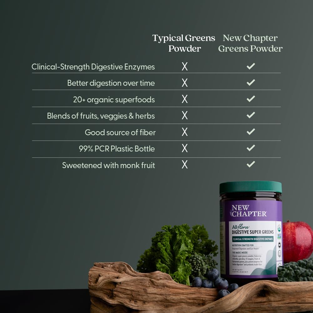 New Chapter daily Super Greens Powder 300g ingredients display