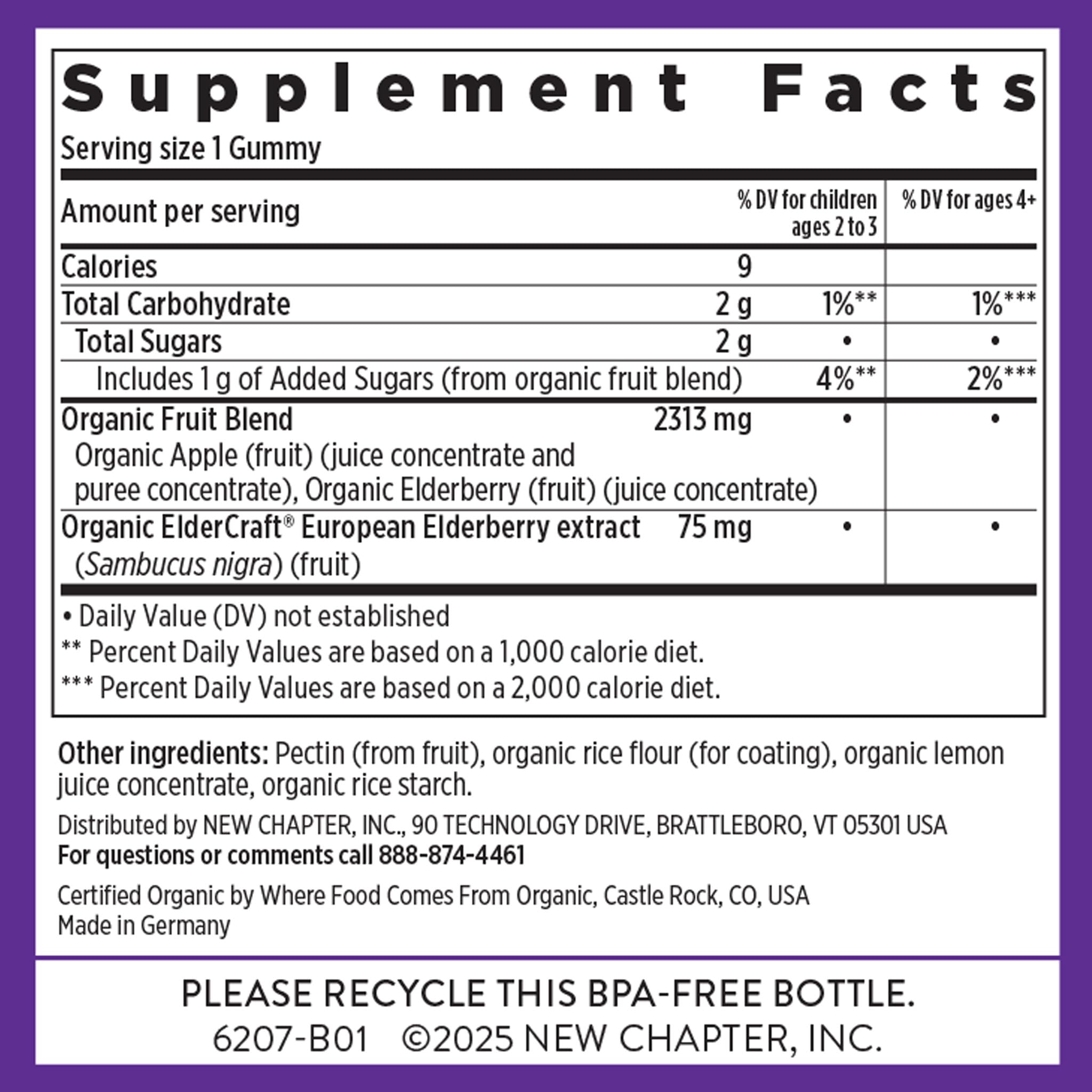 New Chapter Elderberry Gummies for Kids organic certification