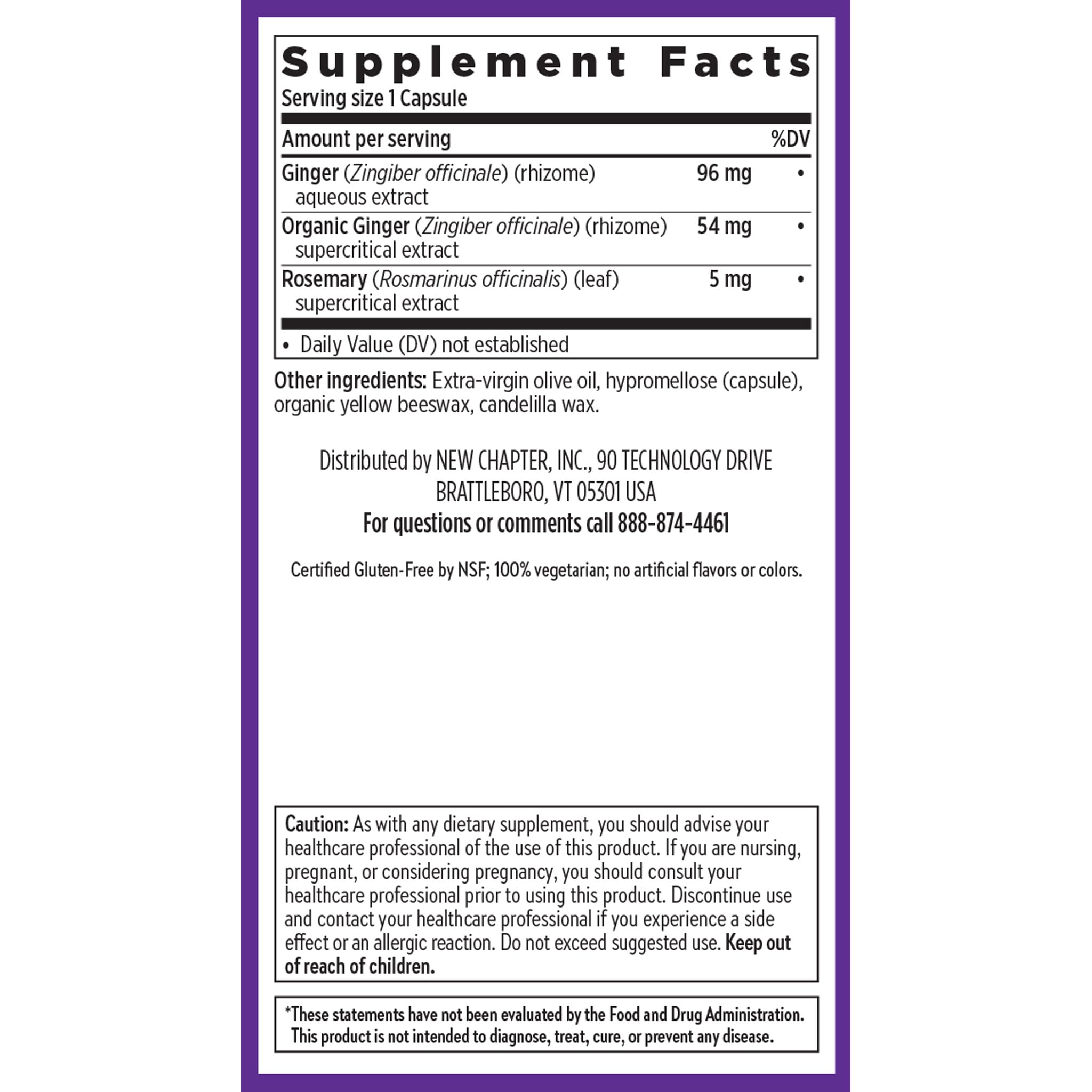 New Chapter Ginger Force 1848mg herbal supplement capsules on a wooden table