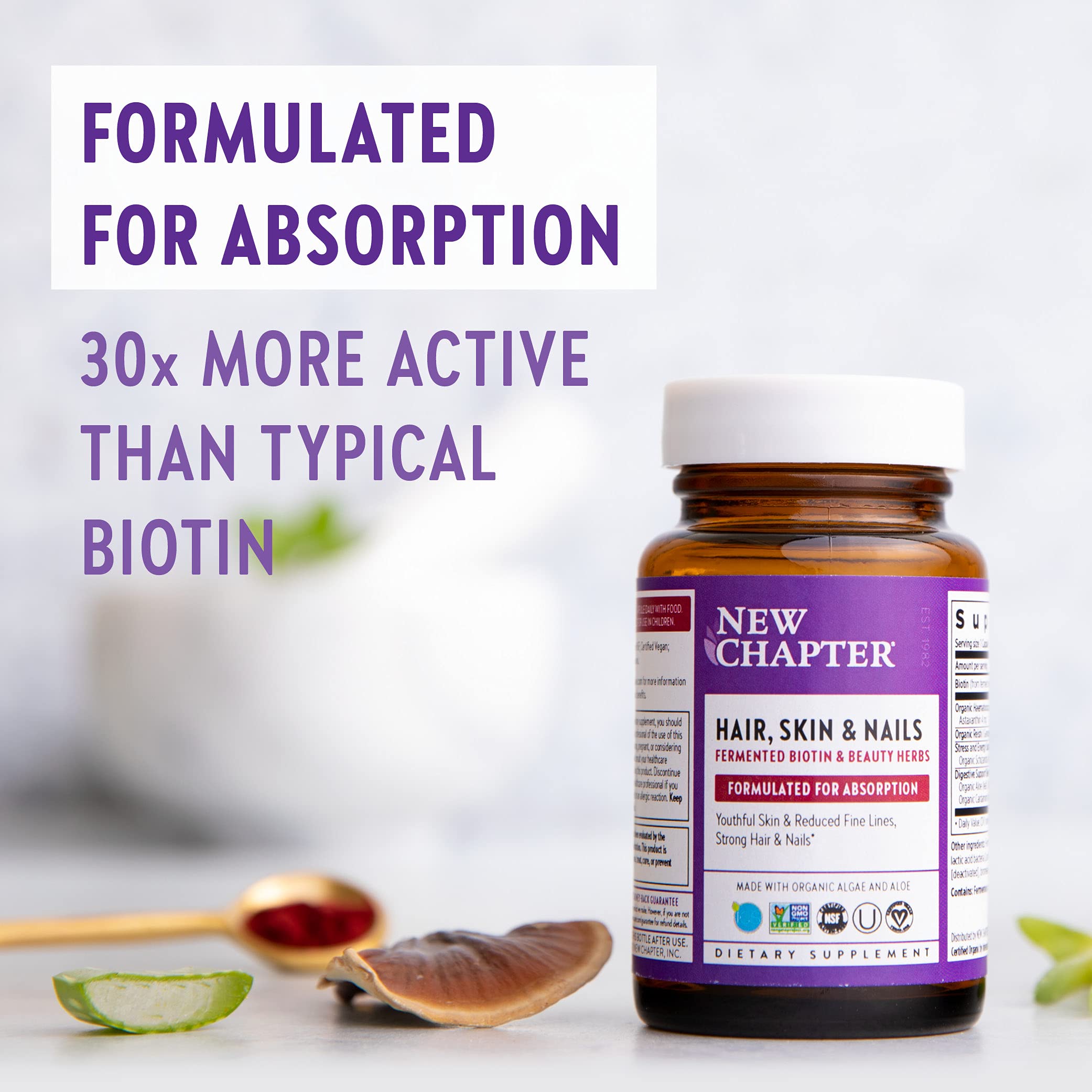 New Chapter Hair Skin & Nails Vitamins in a lifestyle setting