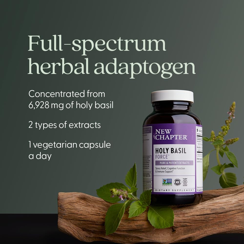 New Chapter Holy Basil Capsules back view with ingredient list