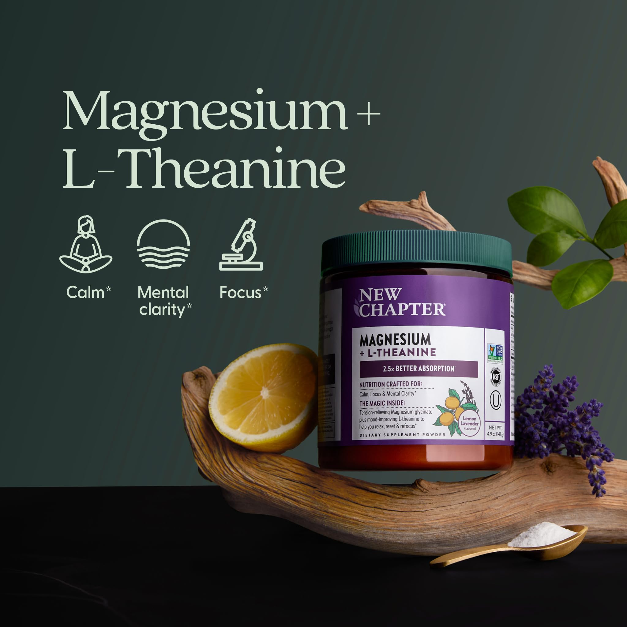 New Chapter L-Theanine & Magnesium Powder packaging details