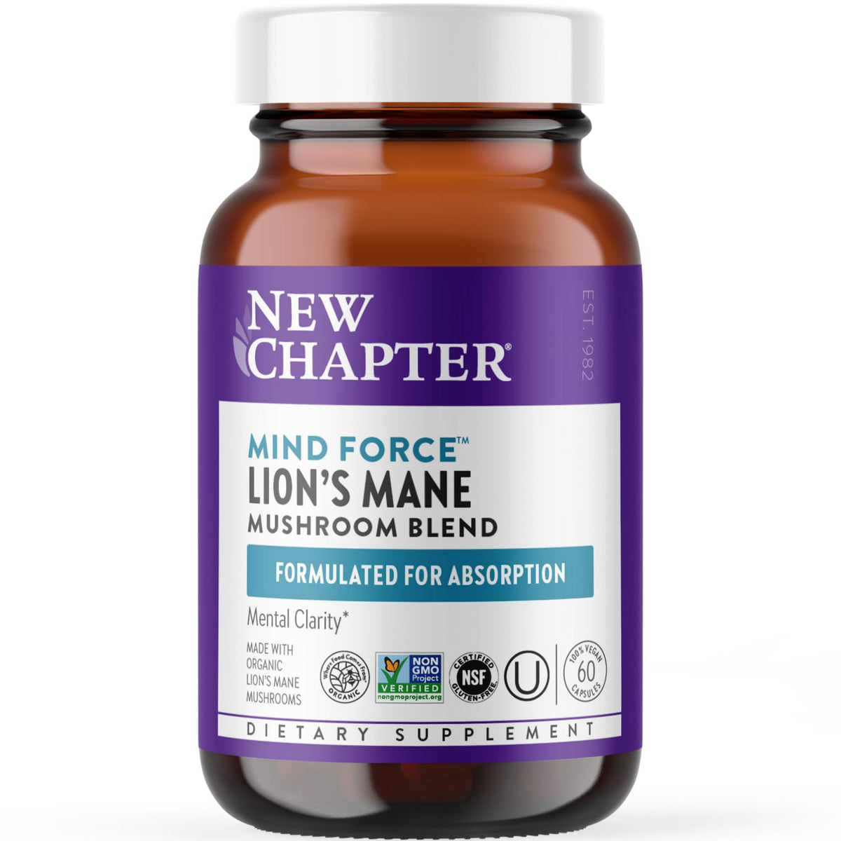 New Chapter LifeShield Mind Force Lion's Mane Mushroom Capsules front view