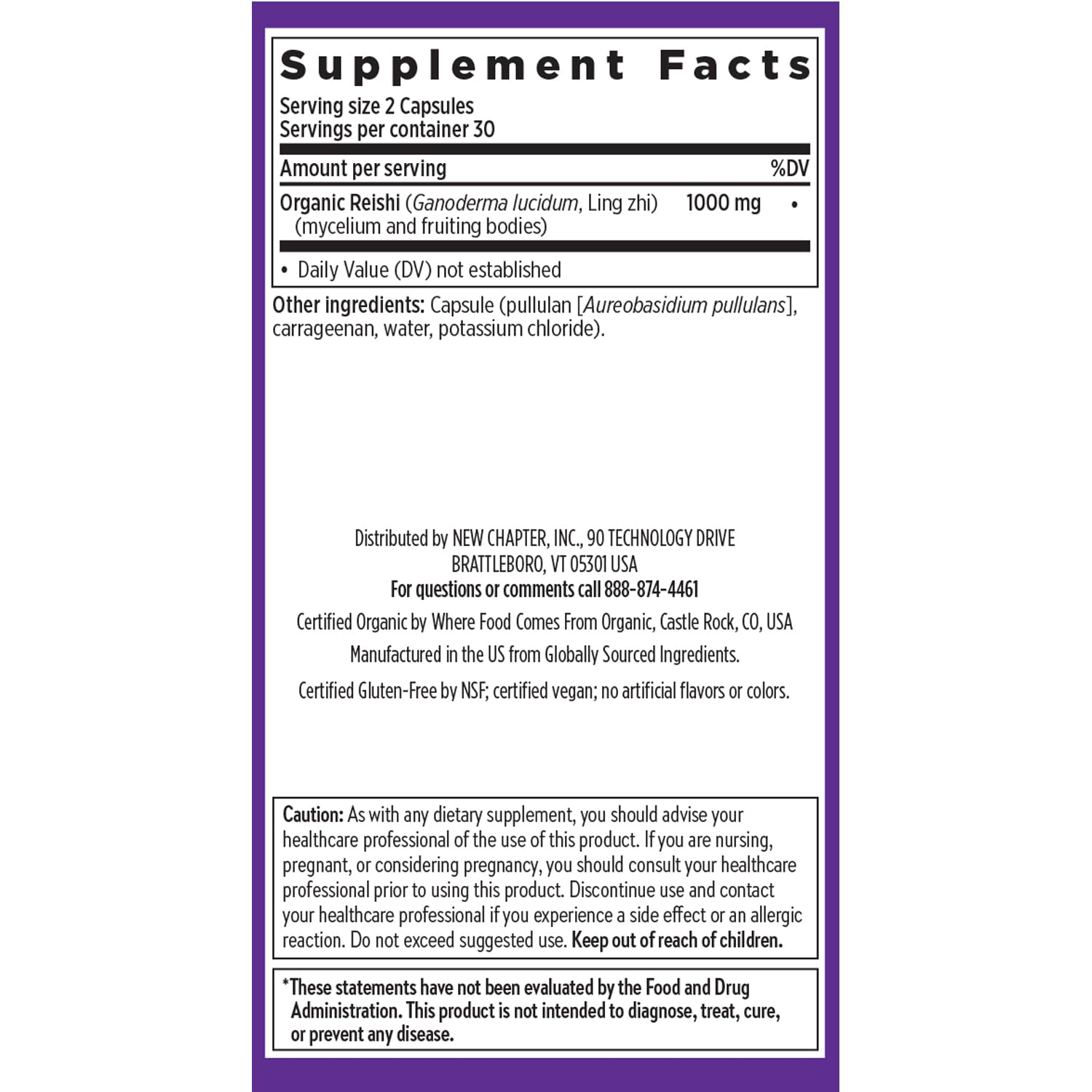 New Chapter LifeShield Reishi Mushroom Supplement ingredients list