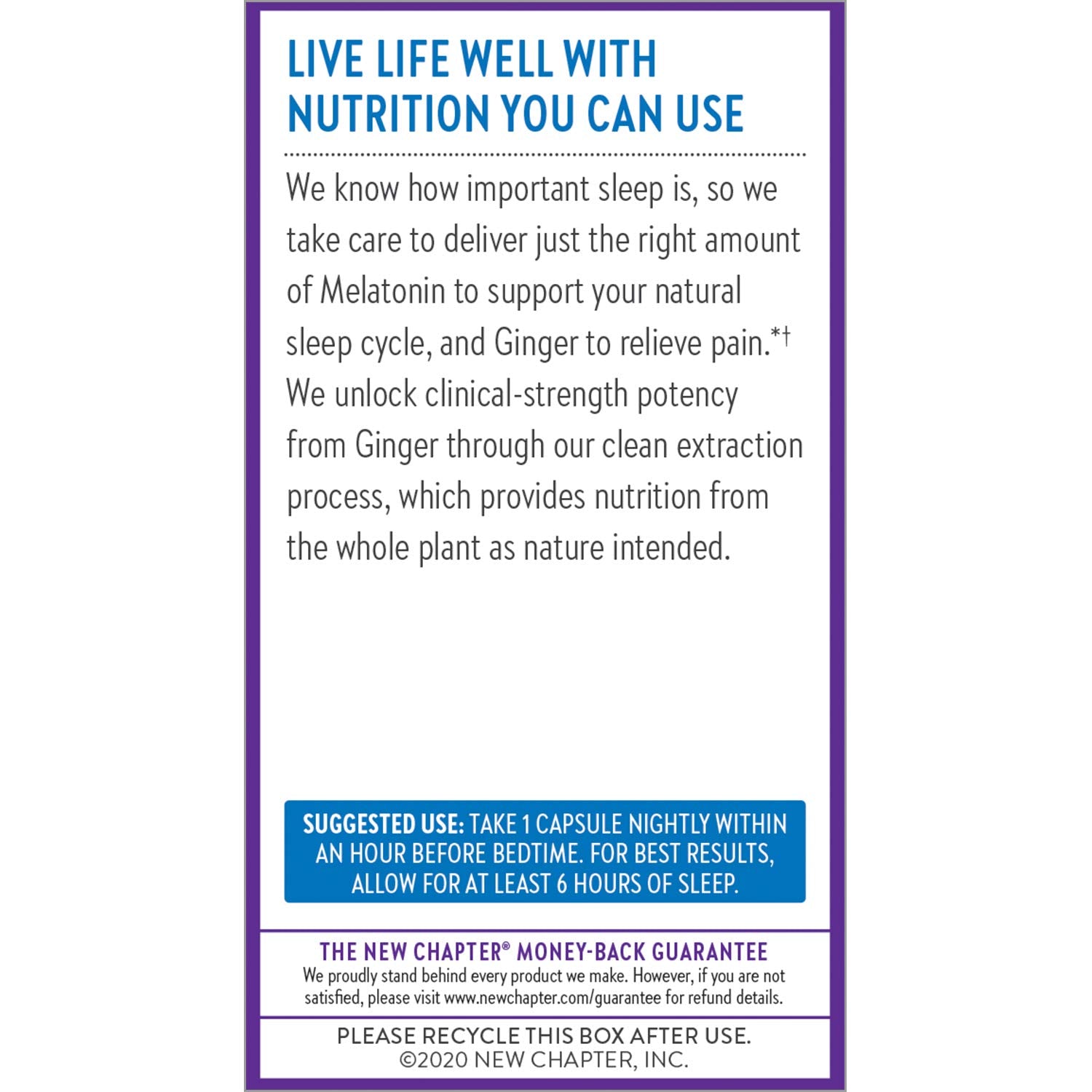 New Chapter Melatonin and Ginger Sleep Aid capsule in hand