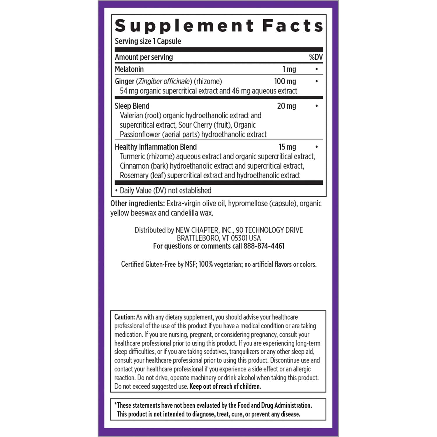 New Chapter Melatonin and Ginger Sleep Aid ingredients list