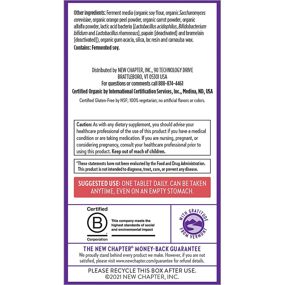 New Chapter Multivitamin for Women 50+ side view with ingredients list