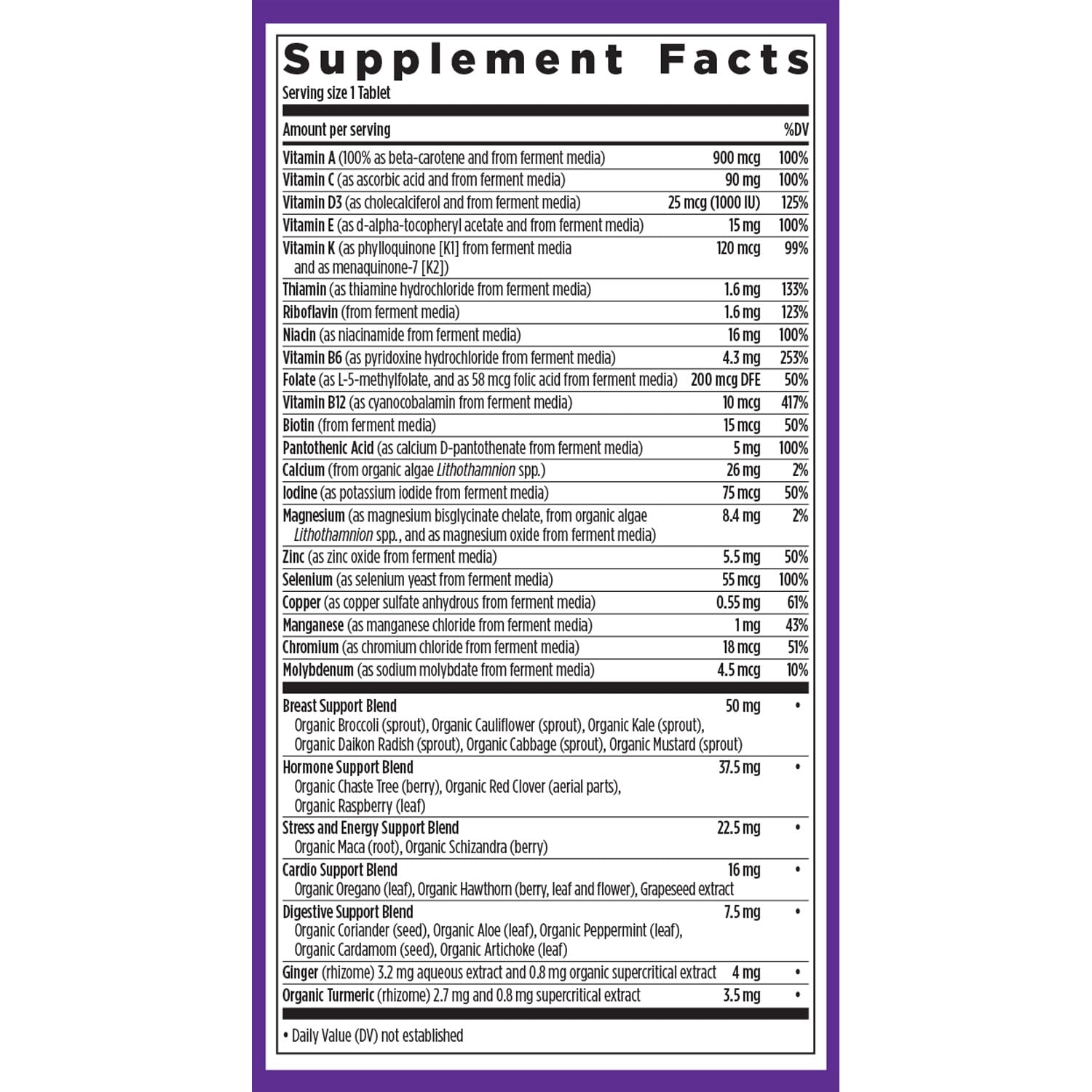 New Chapter Multivitamins for Women 40+, back view of packaging