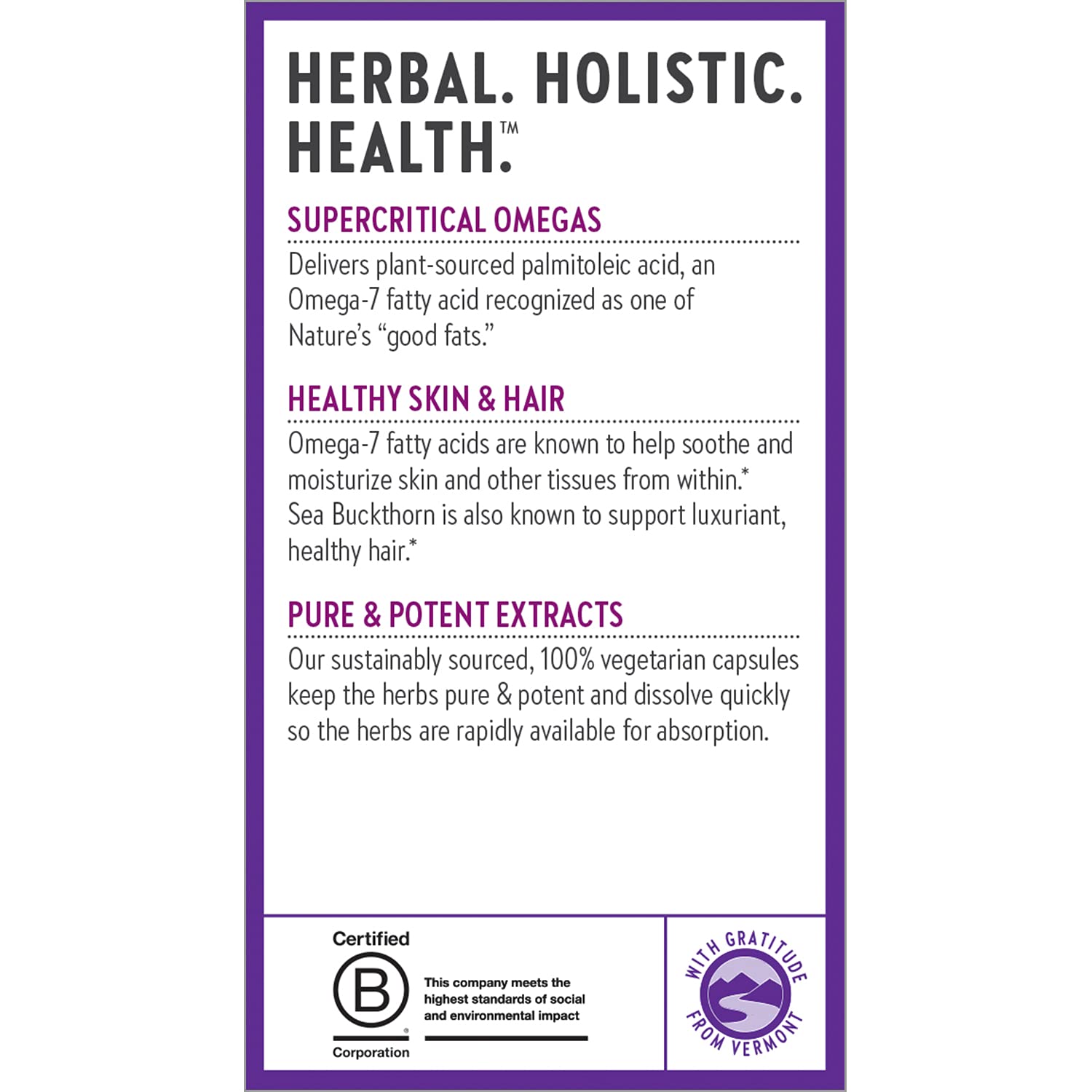 New Chapter Omega-7 Sea Buckthorn Blend 100mg capsule bottle with a green plant background