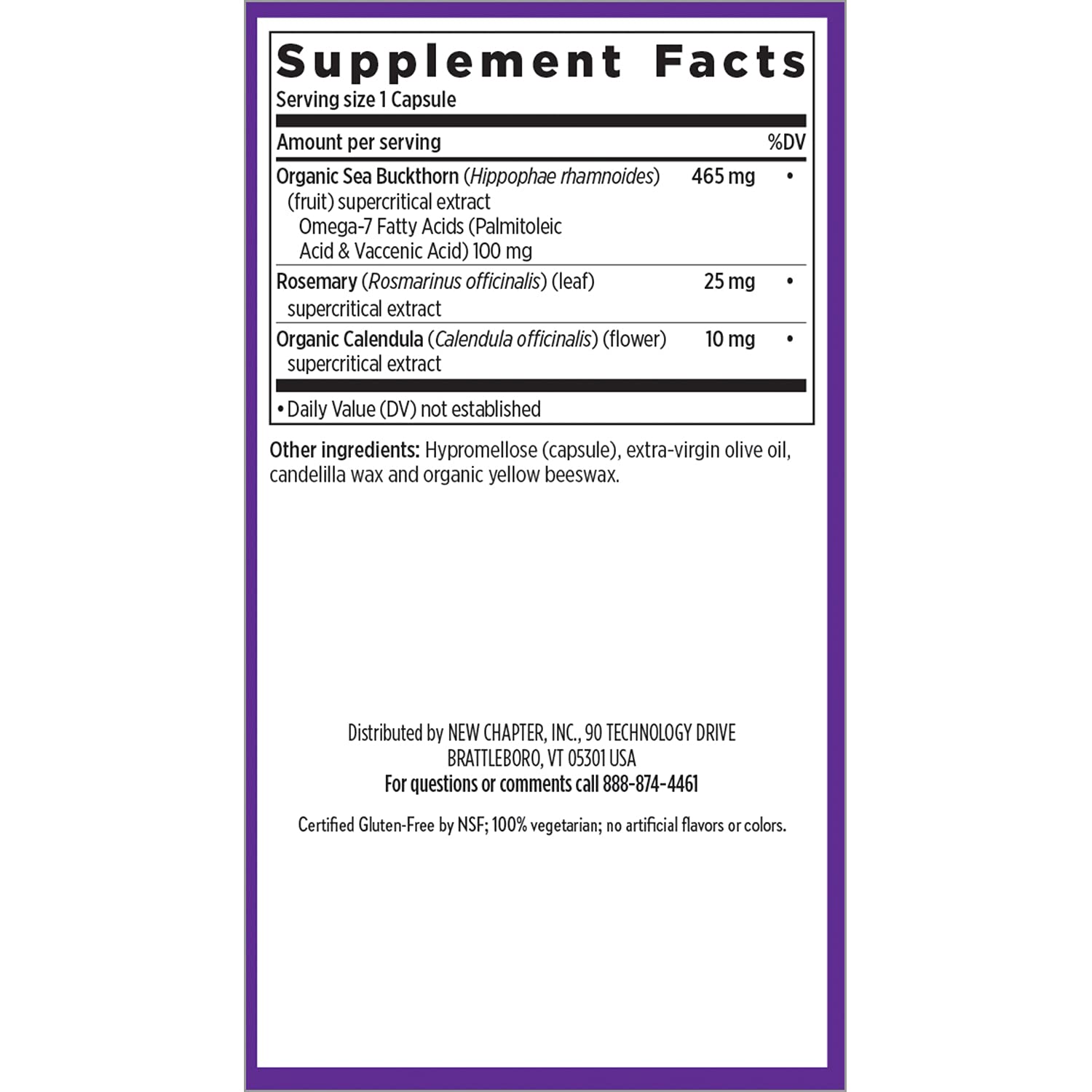New Chapter Omega-7 Sea Buckthorn Blend 100mg capsule with a glass of water