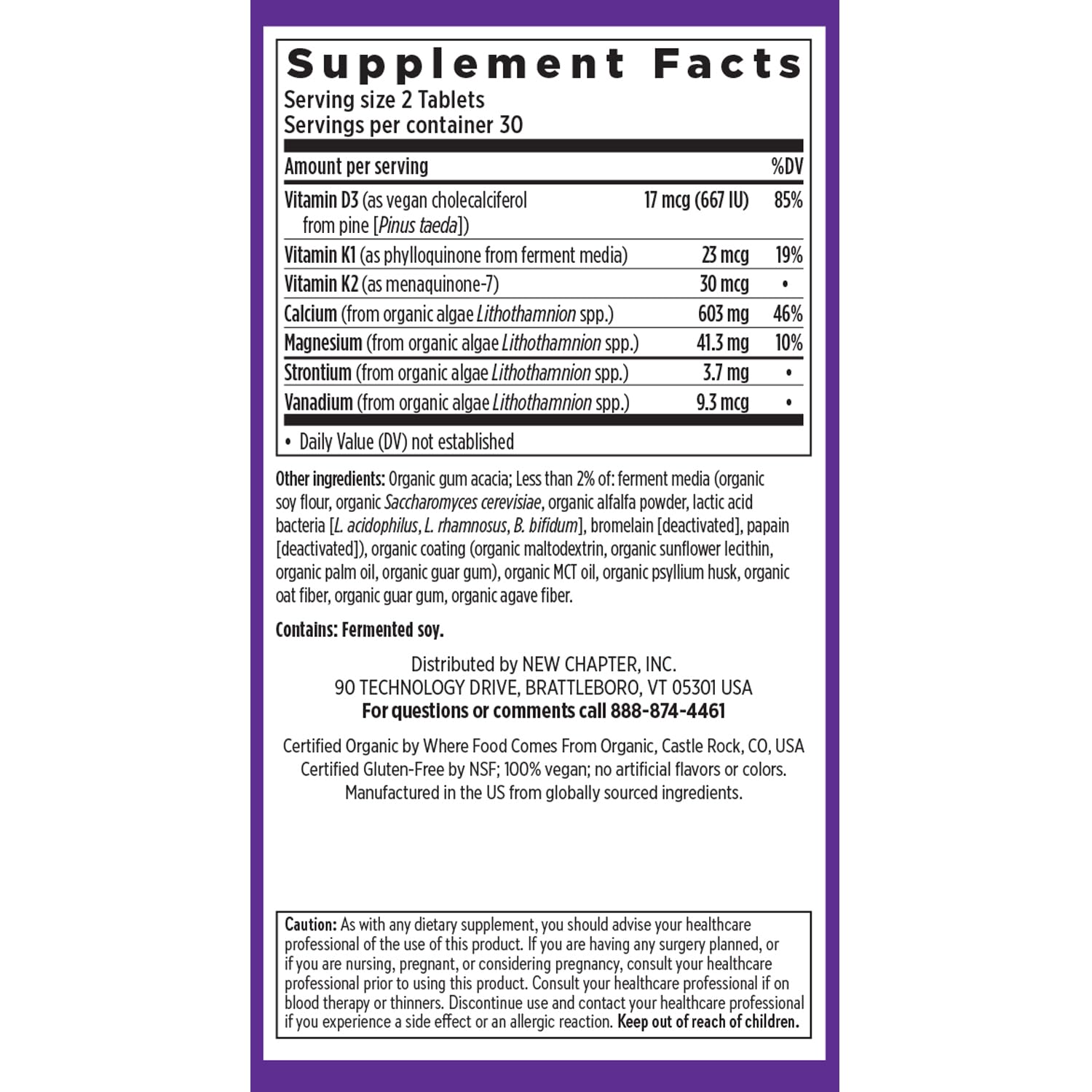 New Chapter Organic Plant Calcium label close-up