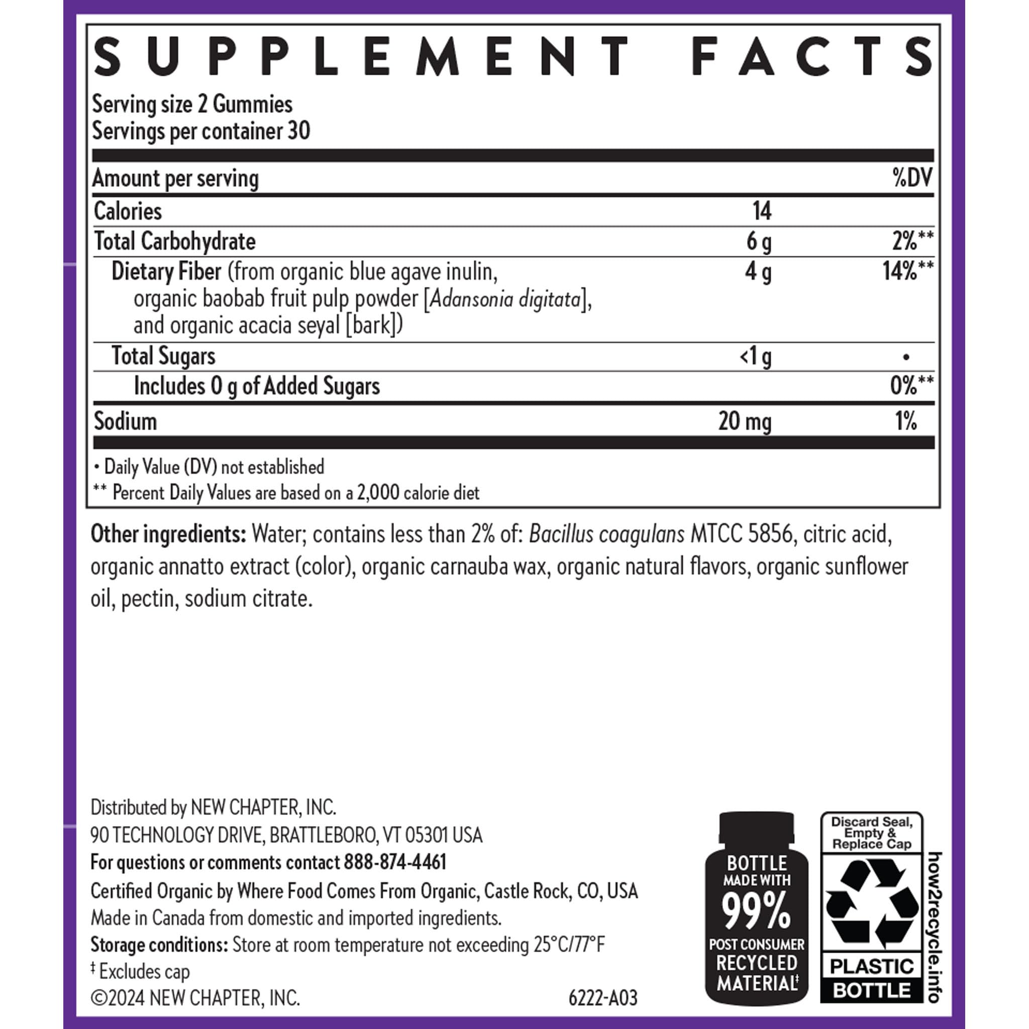 New Chapter Organic Prebiotic Fiber Gummies with fresh fruit