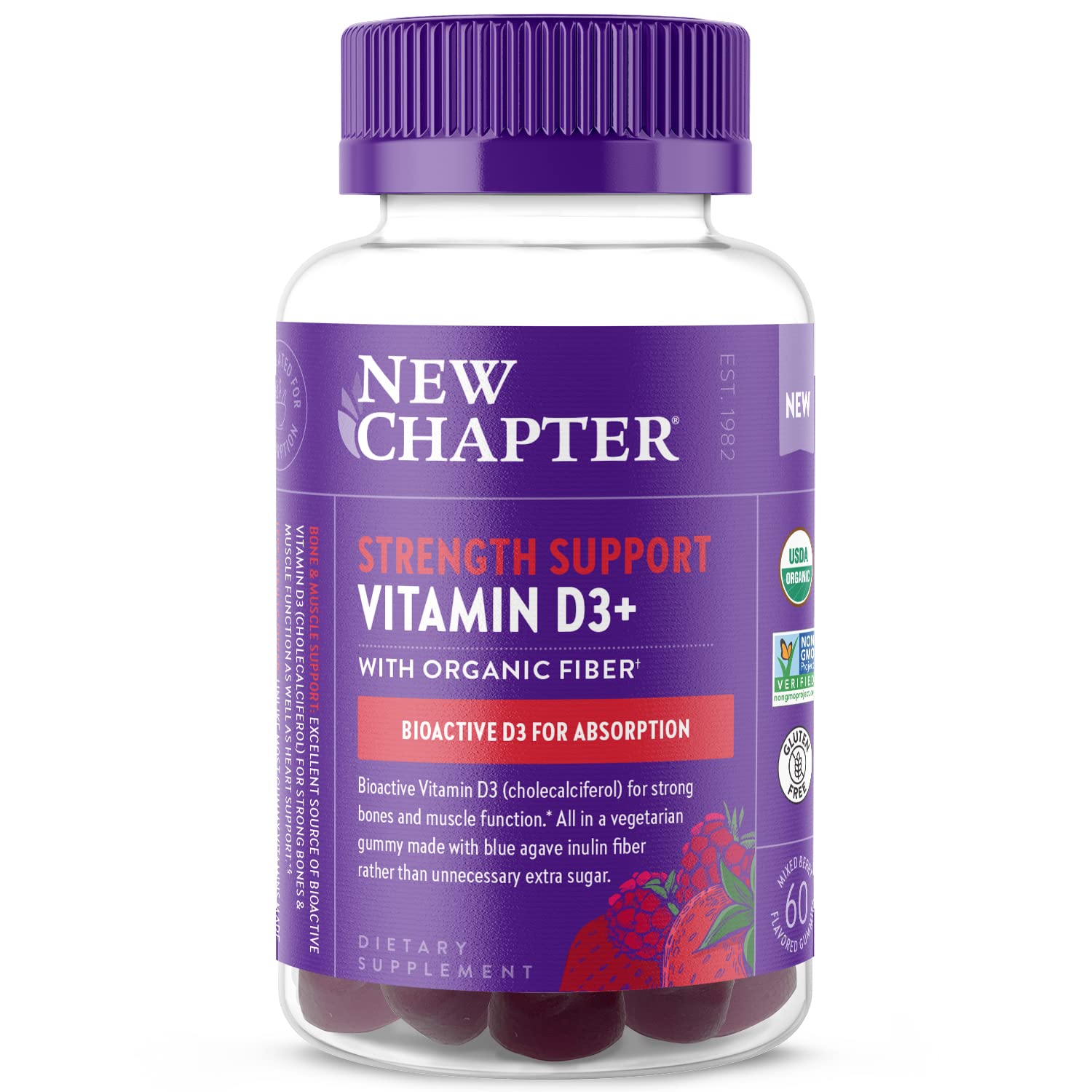 New Chapter Organic Vitamin D Gummies front view with mixed berry flavour