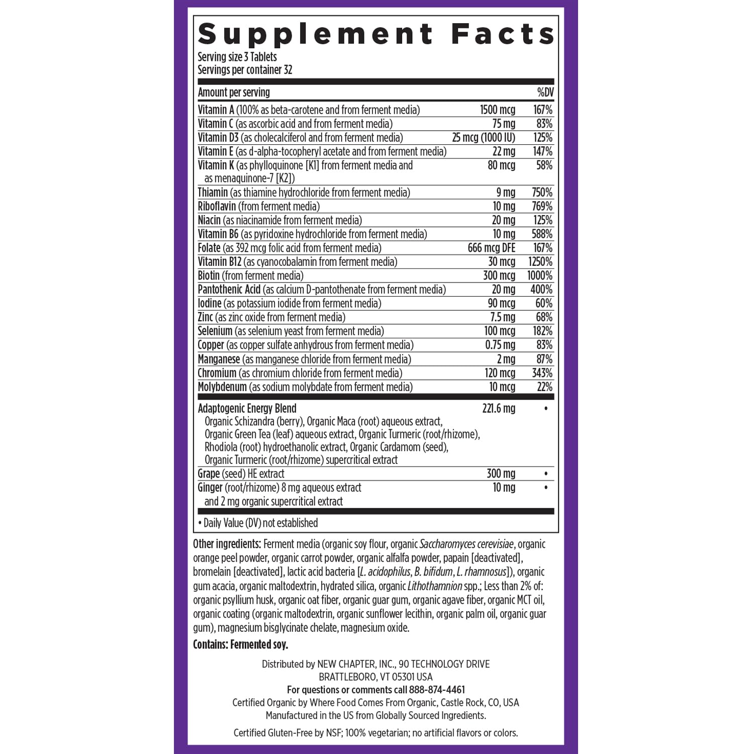 New Chapter Perfect Energy Multivitamin ingredients list