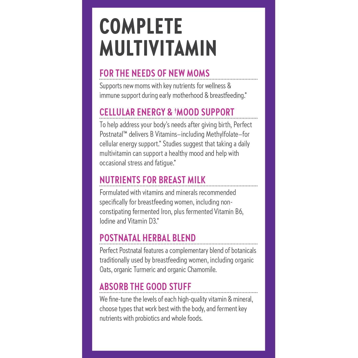 New Chapter Postnatal Multivitamins back view packaging