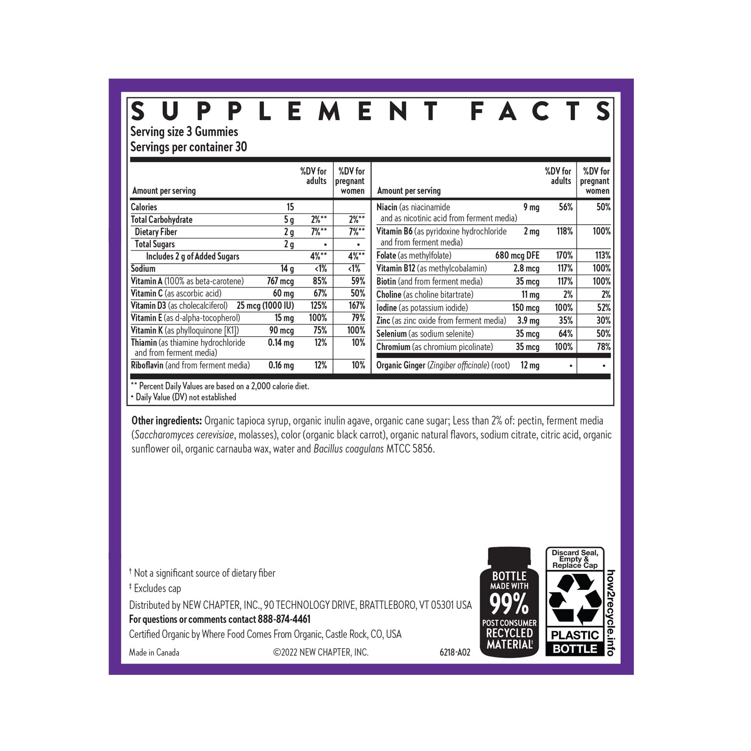 New Chapter Prenatal Gummy Vitamins 3-a-Day showing serving size