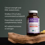 New Chapter Probiotic Menopause Balance capsules on a wooden table