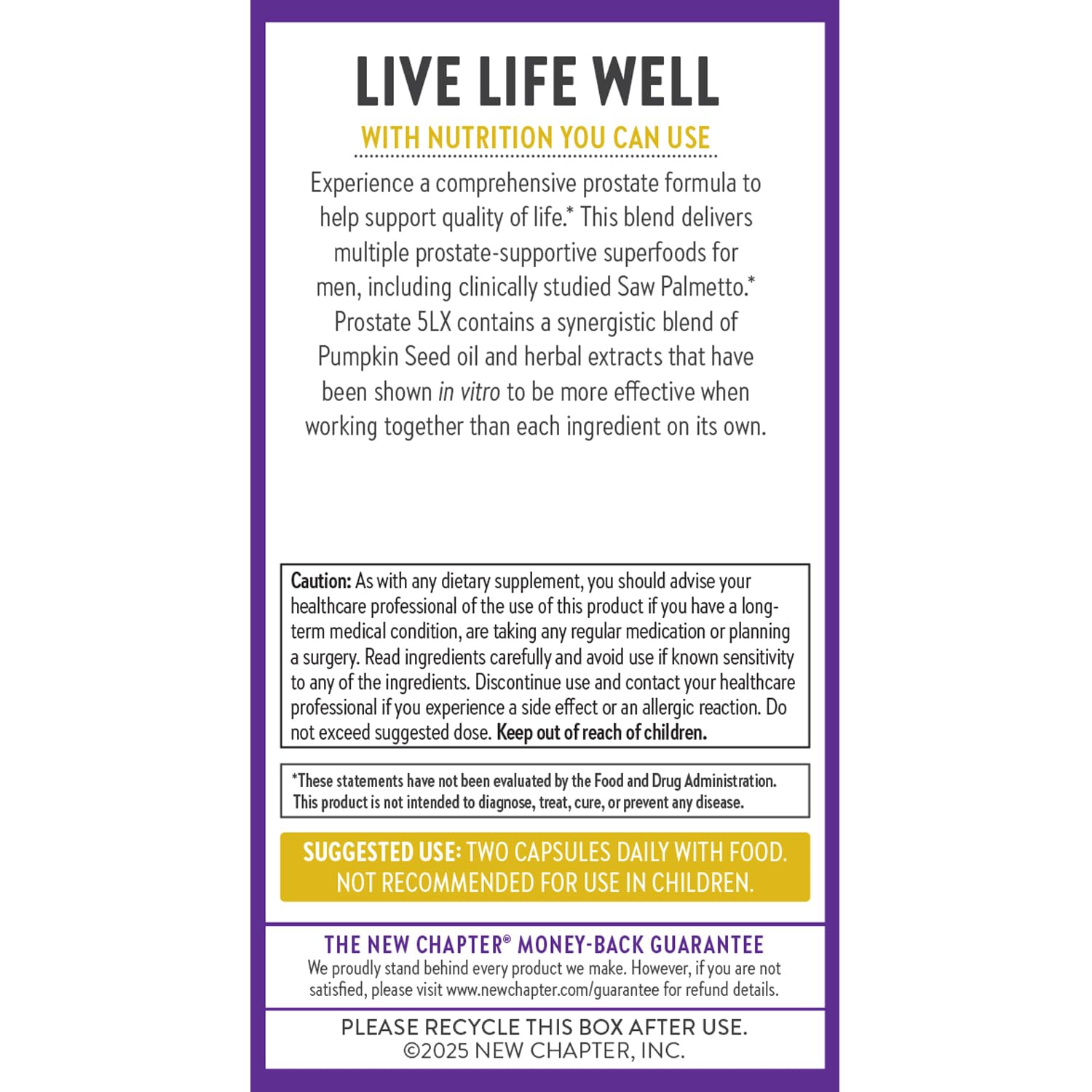 New Chapter Prostate 5LX supplement opened to show capsules