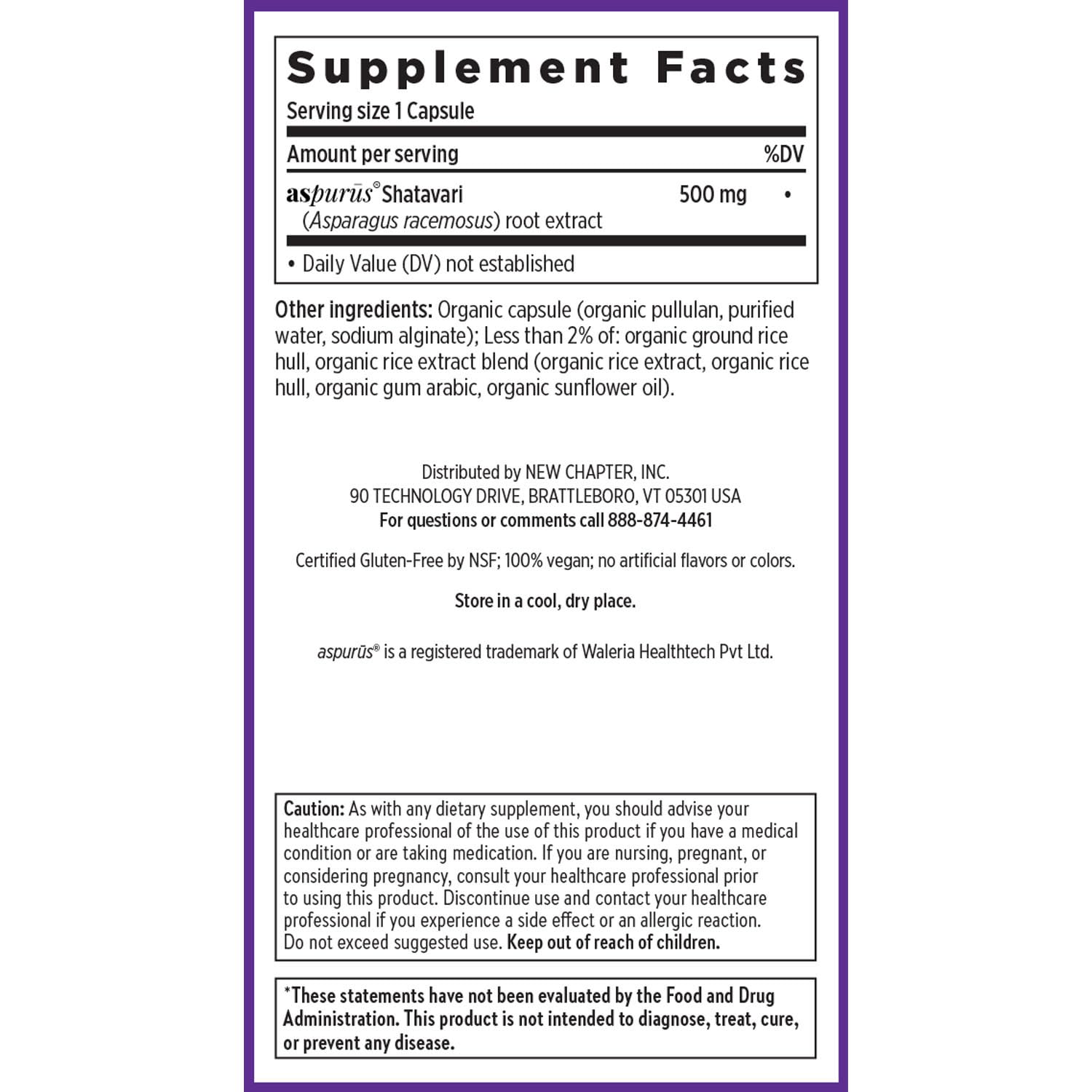 New Chapter Shatavari Supplement ingredients list