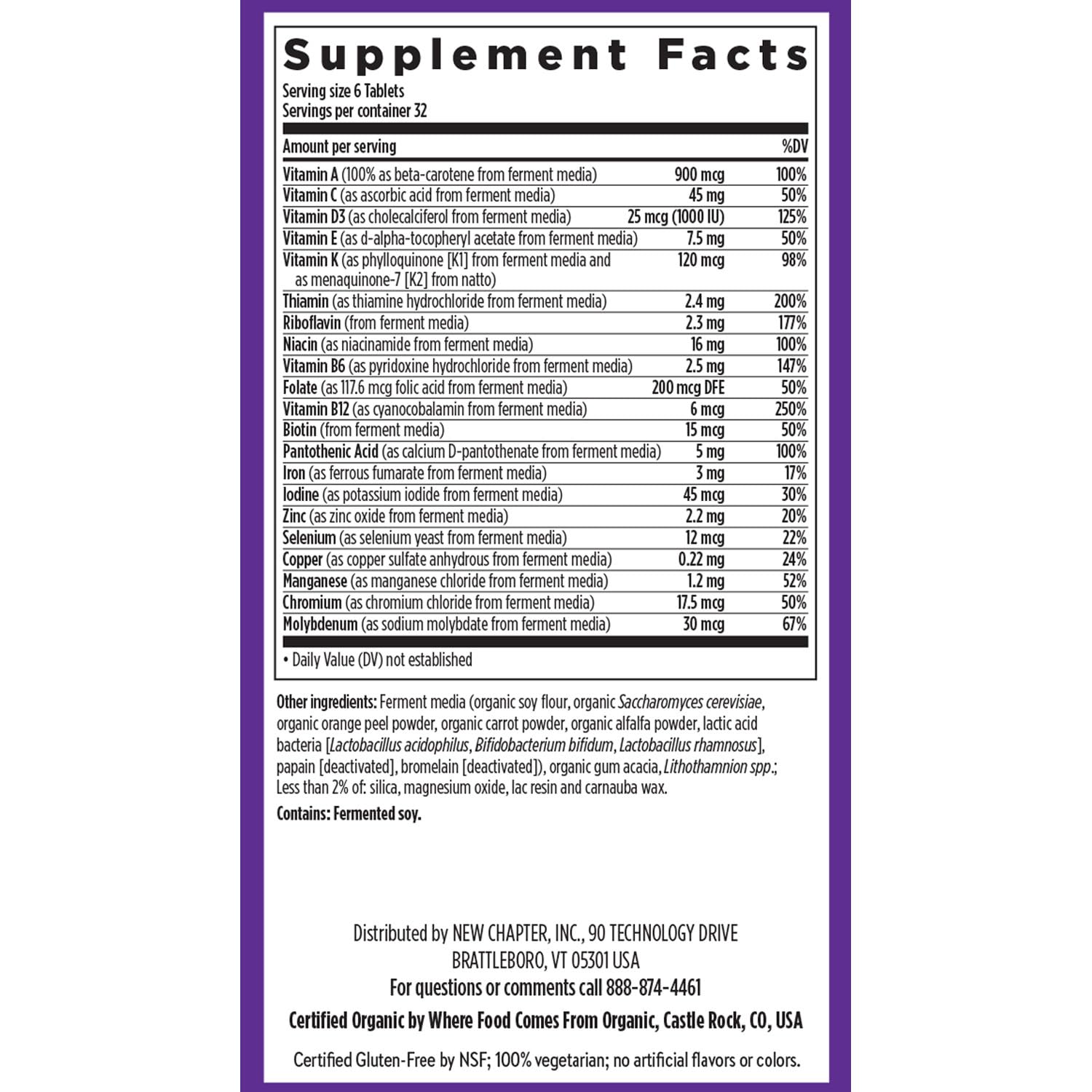 New Chapter Tiny Tabs Multivitamin showing dosage information