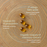 New Chapter Wholemega Fish Oil 2000mg softgels in a bowl