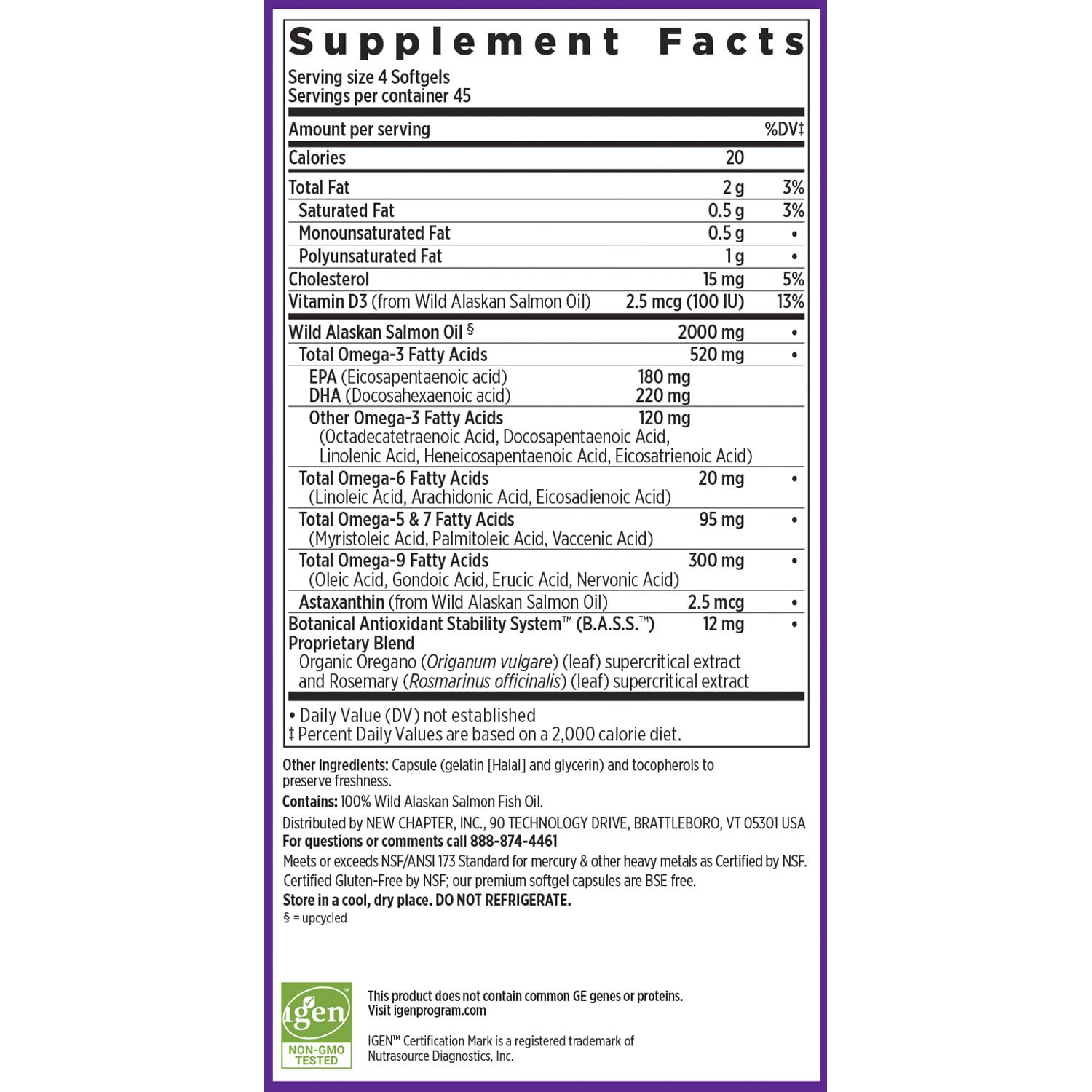 New Chapter Wholemega Fish Oil 2000mg softgels on a table