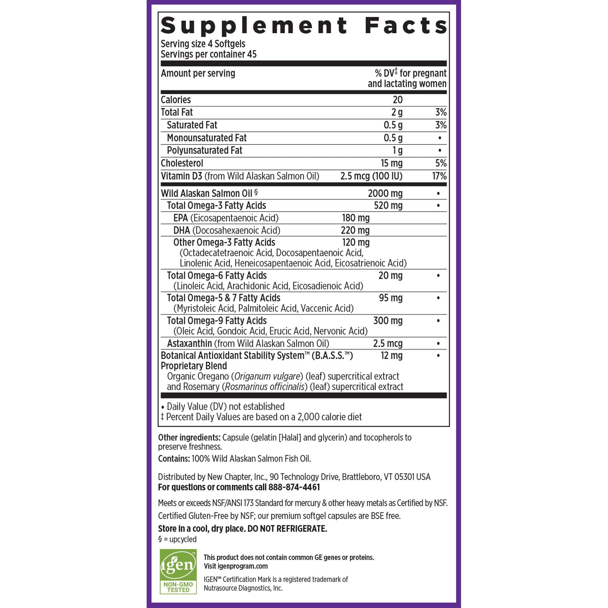 New Chapter Wholemega Fish Oil Supplement with softgels on a wooden table