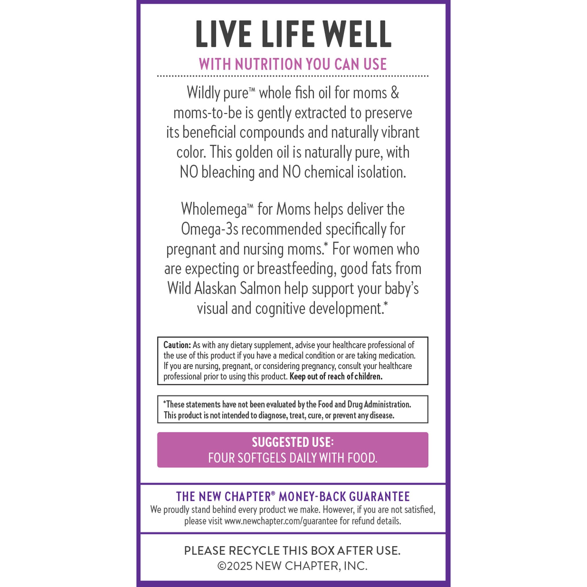New Chapter Wholemega Prenatal Fish Oil softgel against a natural background