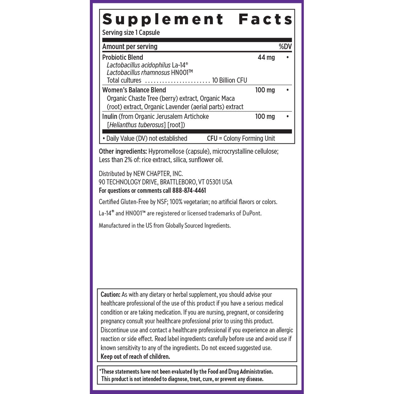 New Chapter Women's Daily Probiotics ingredients list