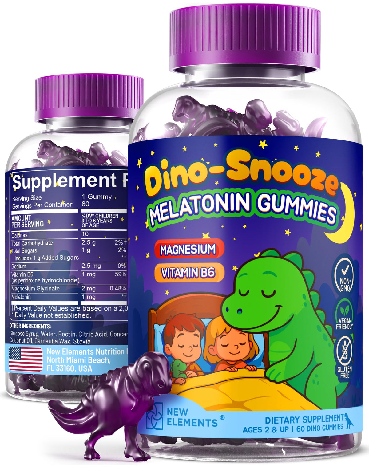 New Elements Melatonin Gummies Kids dinosaur-shaped gummies front view
