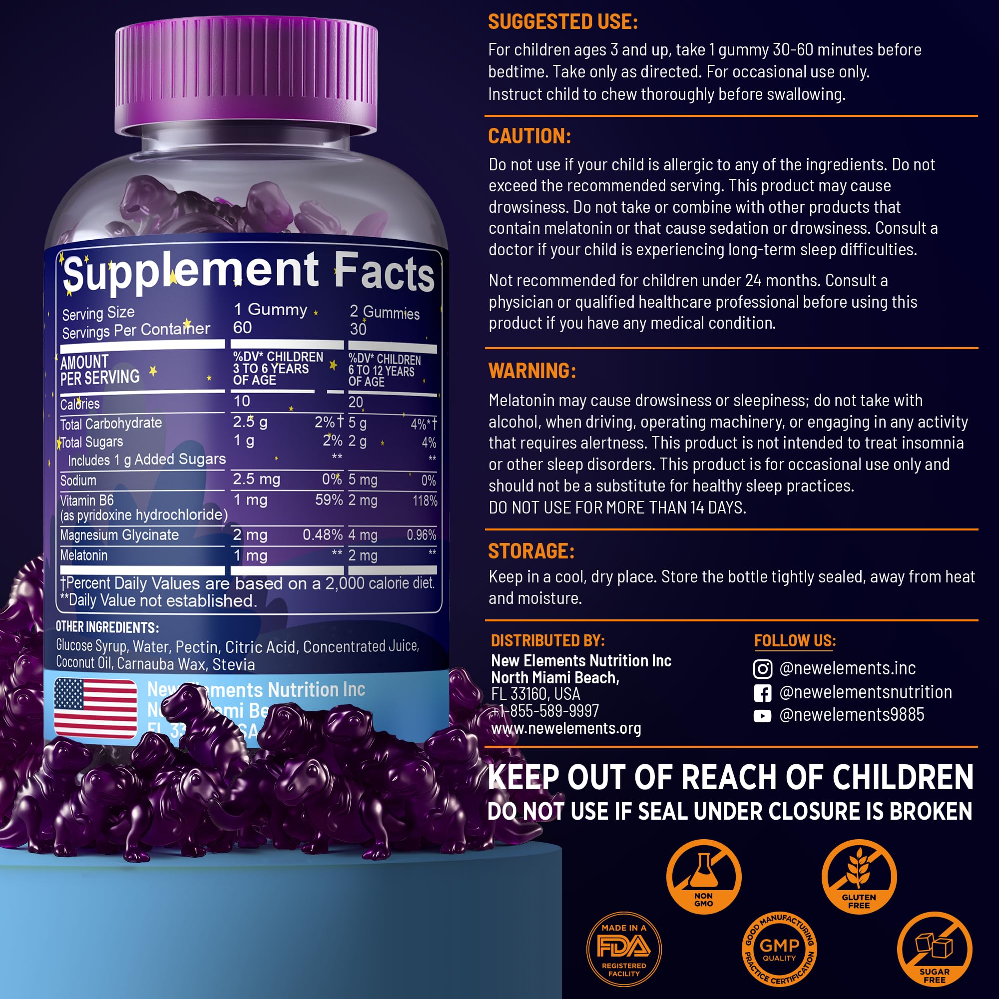New Elements Melatonin Gummies Kids grape flavour gummy