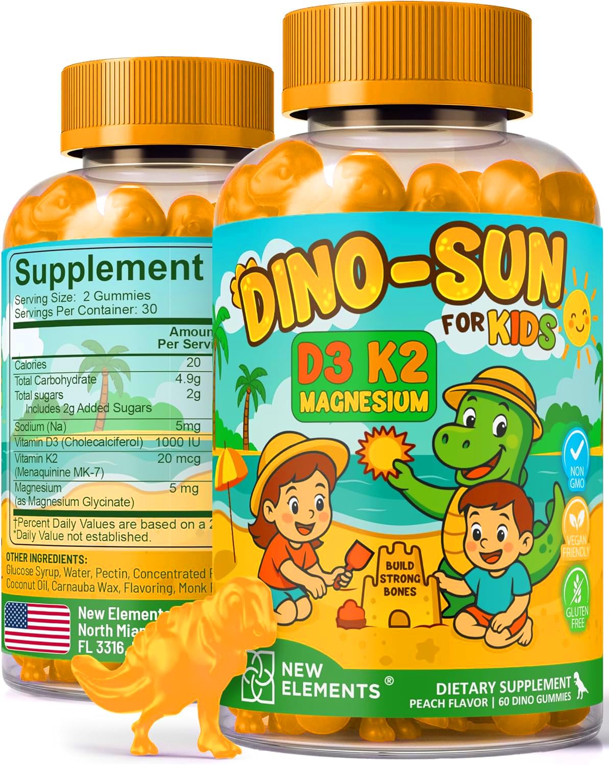 New Elements Vitamin D3 & K2 with Magnesium Glycinate front view