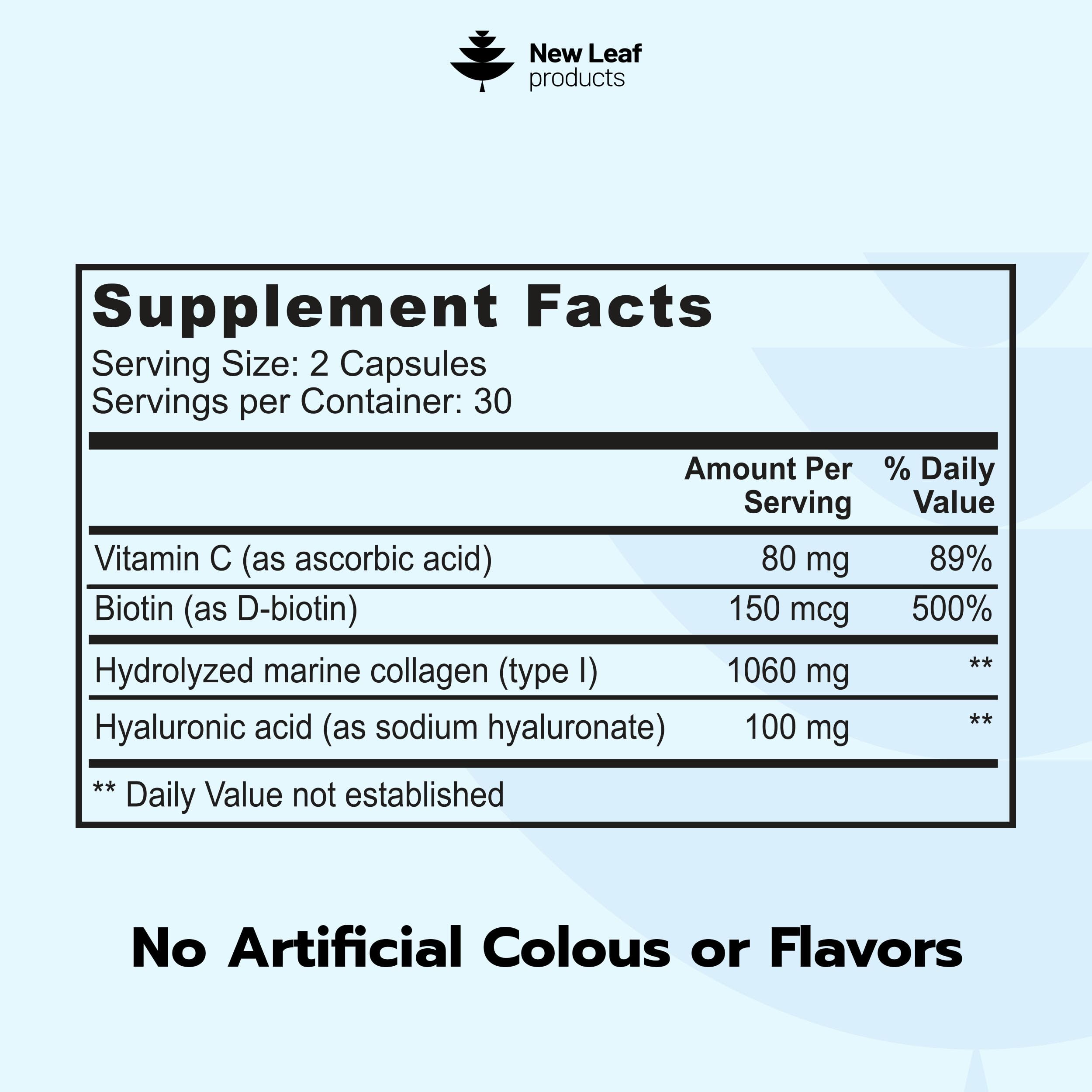 New Leaf Products Marine Collagen Capsules on wooden surface