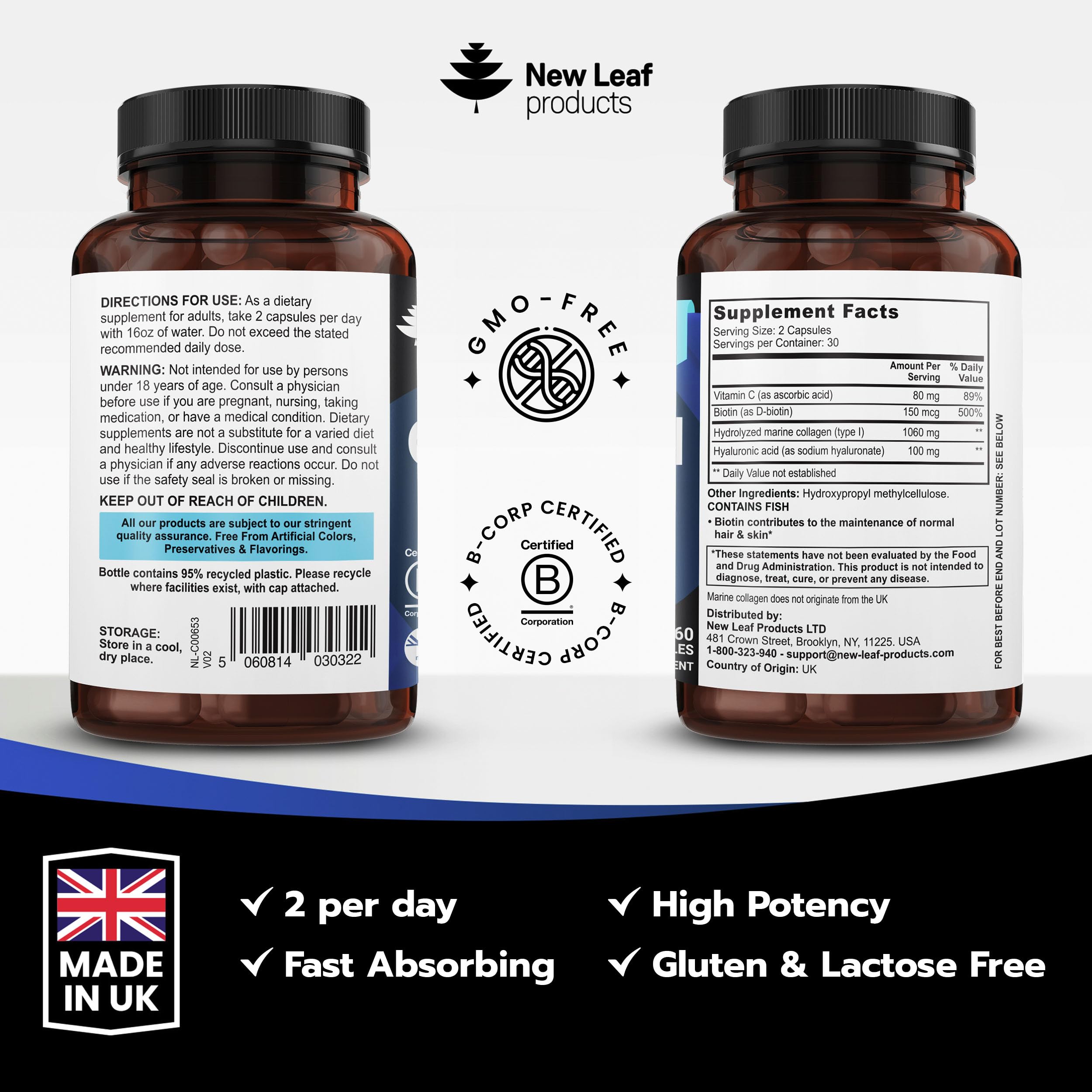 New Leaf Products Marine Collagen Capsules packaging details
