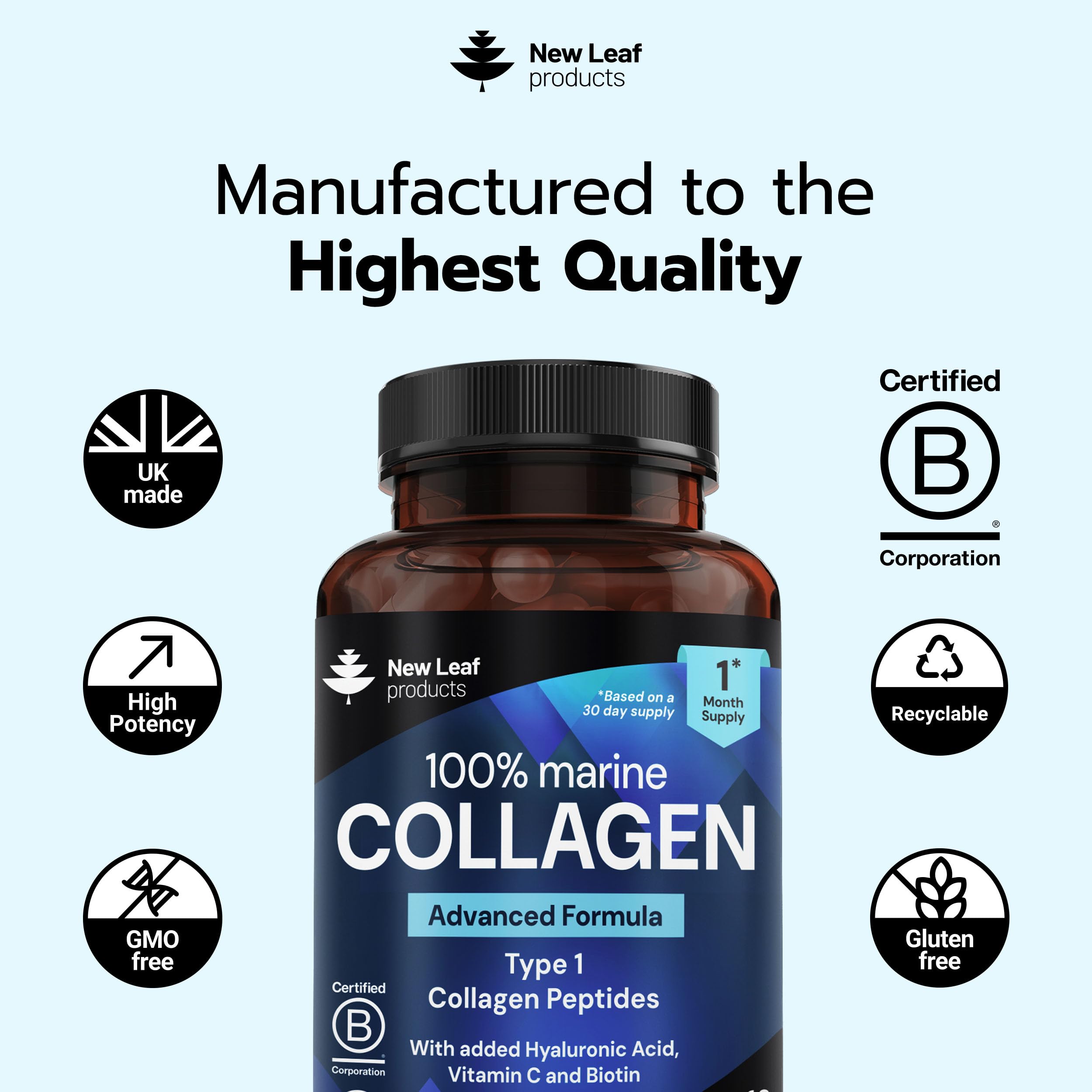 New Leaf Products Marine Collagen Capsules with measuring spoon