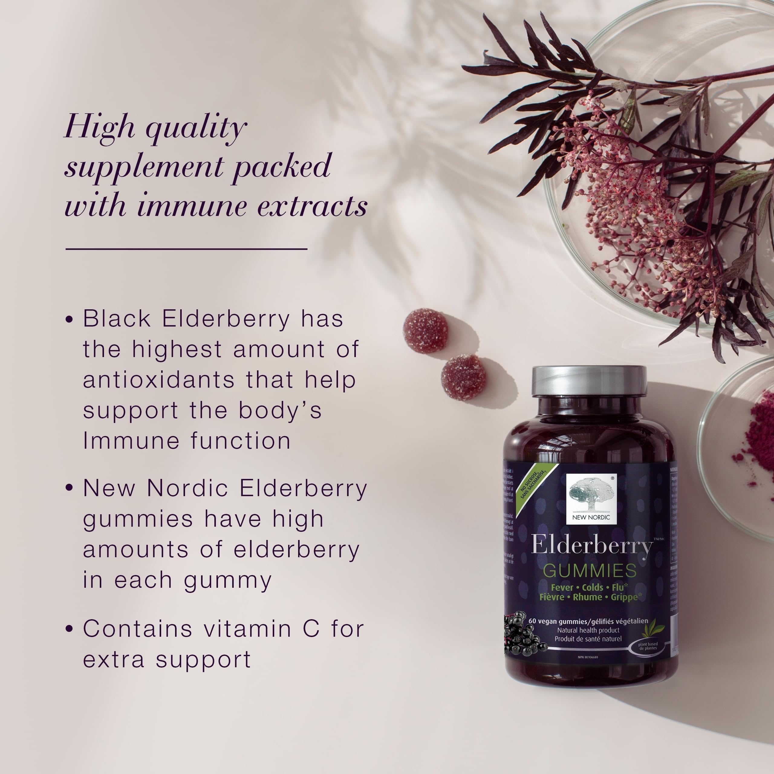 NEW NORDIC Elderberry Gummies with fresh elderberries