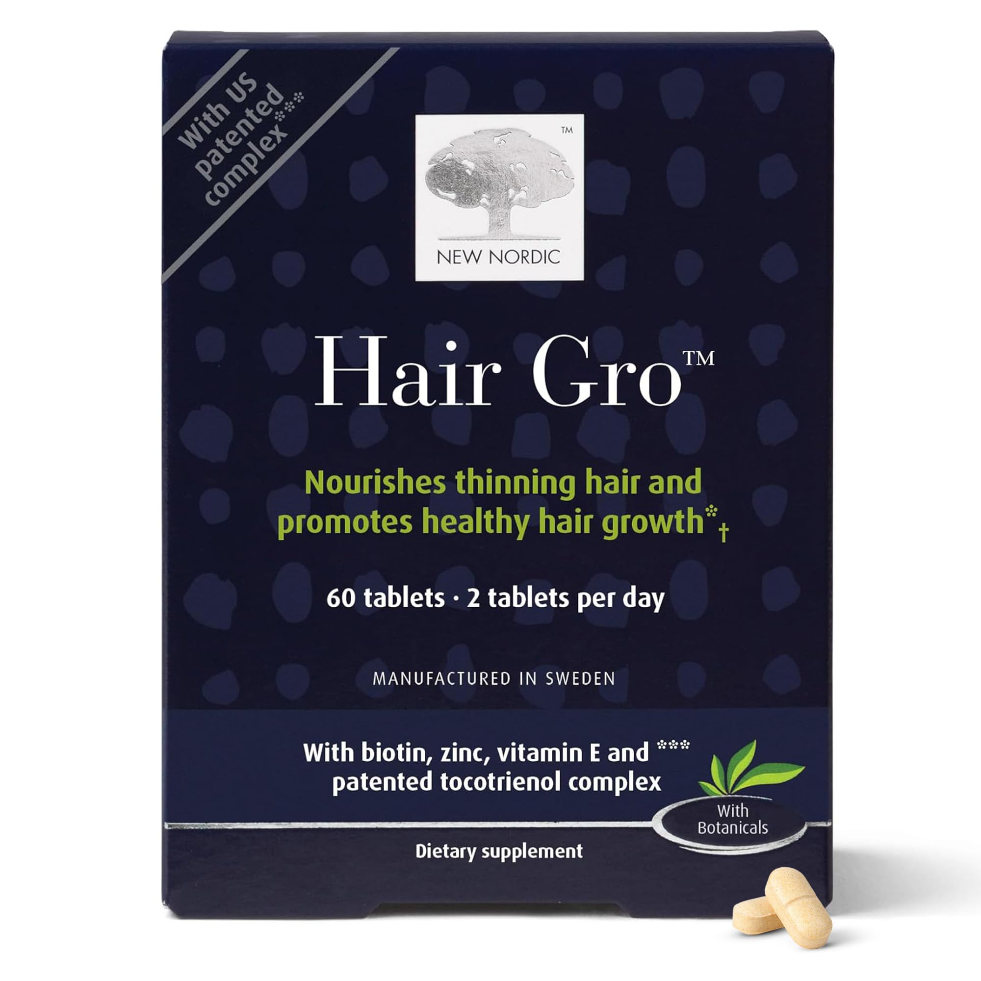 NEW NORDIC Hair Growth Support Tablets front view with packaging