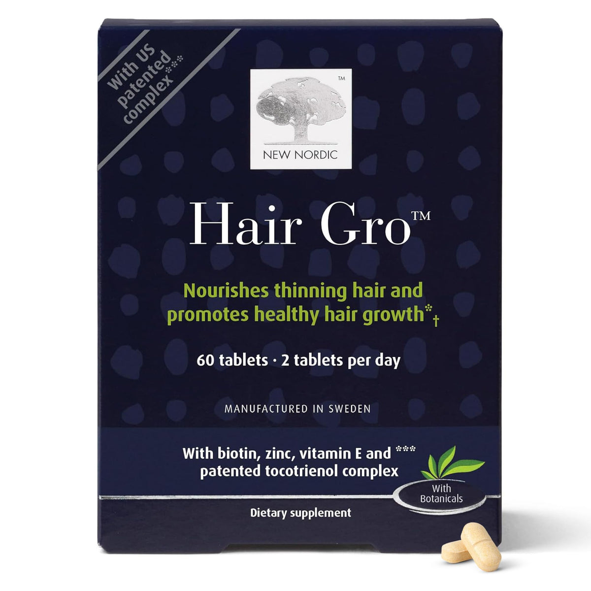 NEW NORDIC Hair Growth Support Tablets front view with packaging