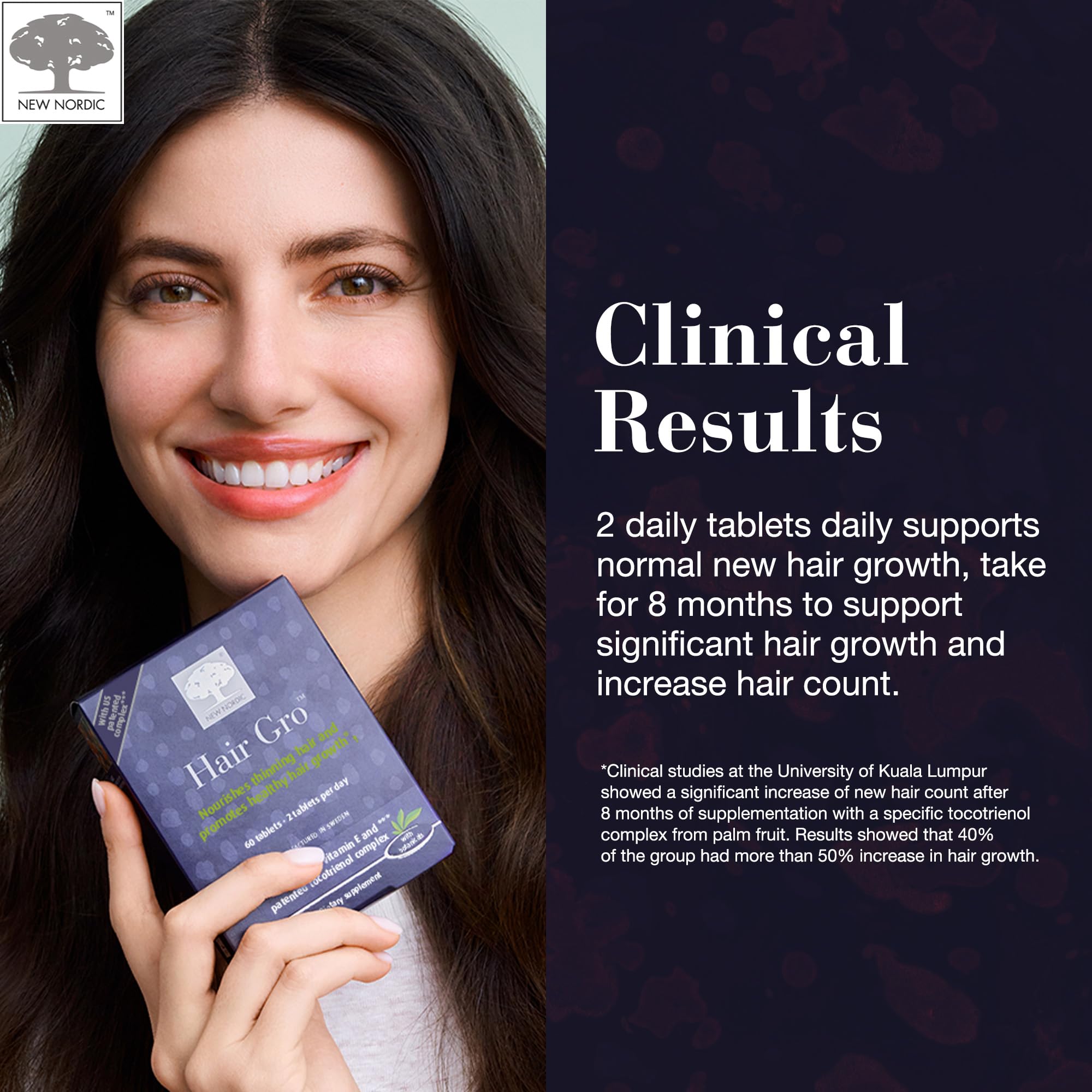 NEW NORDIC Hair Growth Support Tablets on a wooden surface