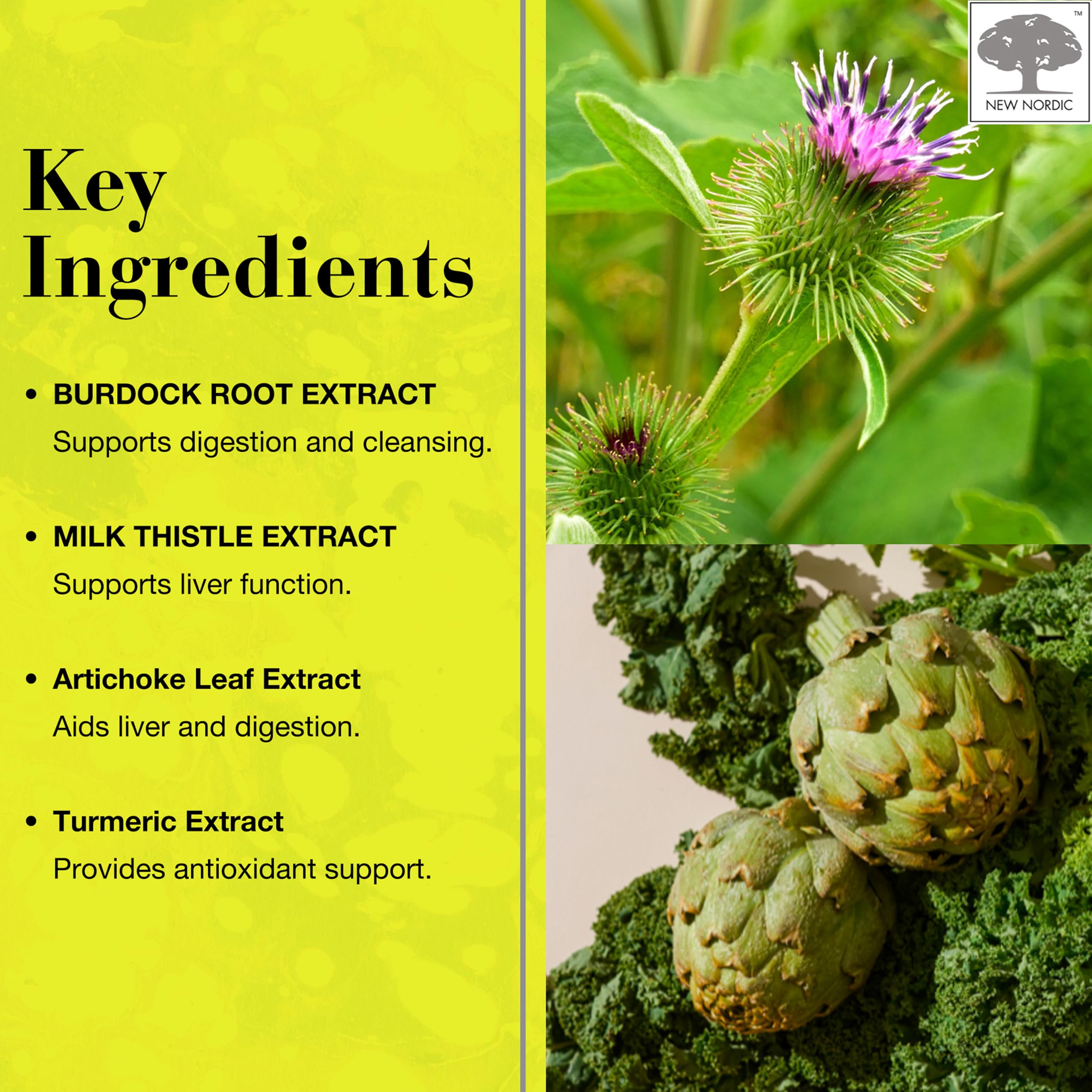 NEW NORDIC Milk Thistle 200mg tablet on a wooden surface