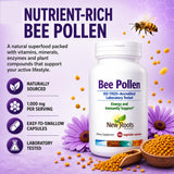 NEW ROOTS HERBAL Bee Pollen Capsules displayed with a measuring spoon