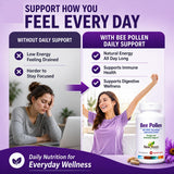 NEW ROOTS HERBAL Bee Pollen Capsules on a wooden table