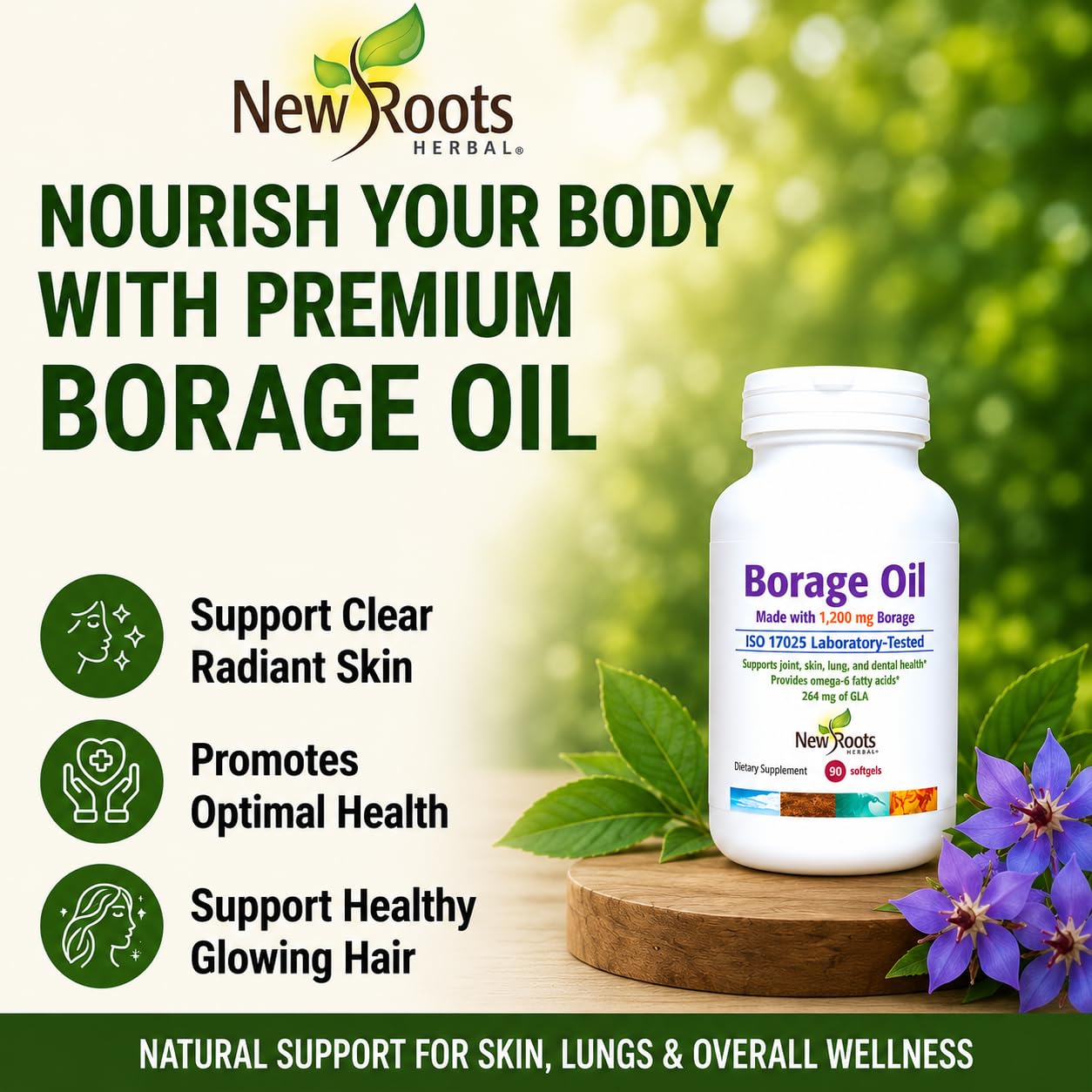 NEW ROOTS HERBAL Borage Seed Oil Softgels 1200mg lifestyle scene