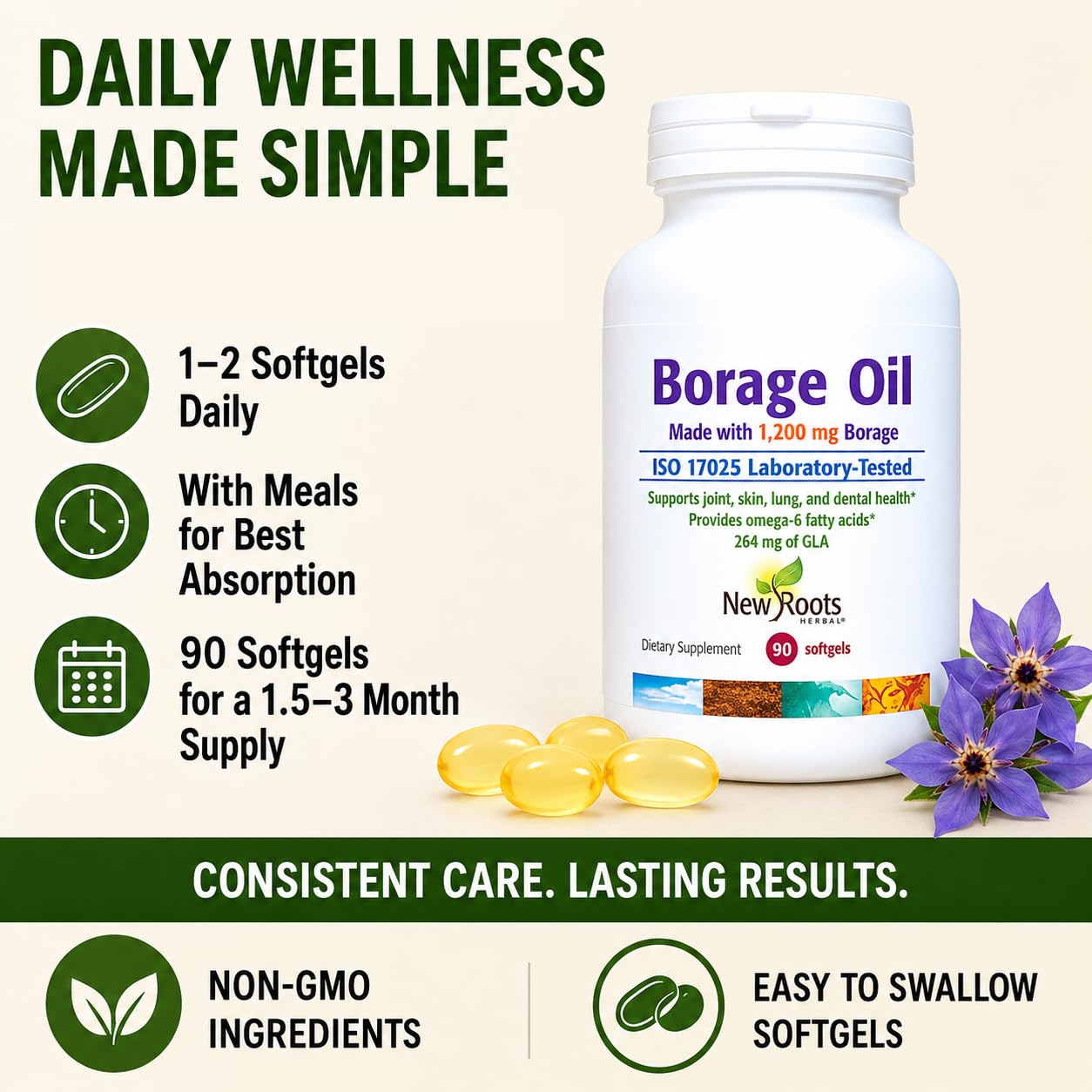 NEW ROOTS HERBAL Borage Seed Oil Softgels 1200mg nutritional information